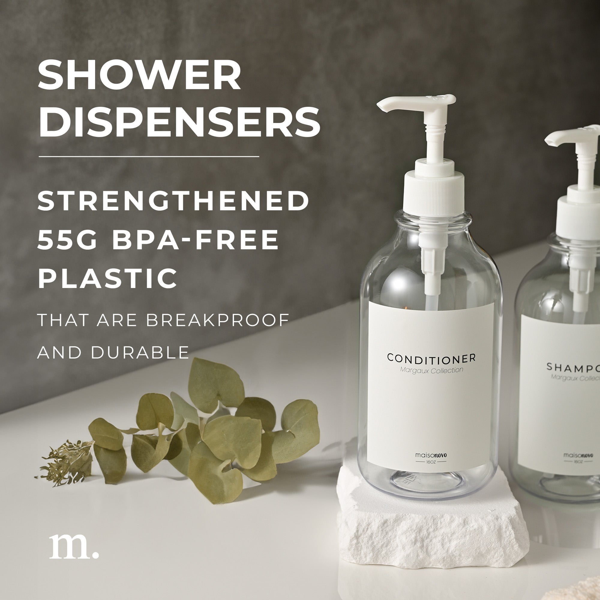 Shower Dispenser Clear Bottles with White Pump