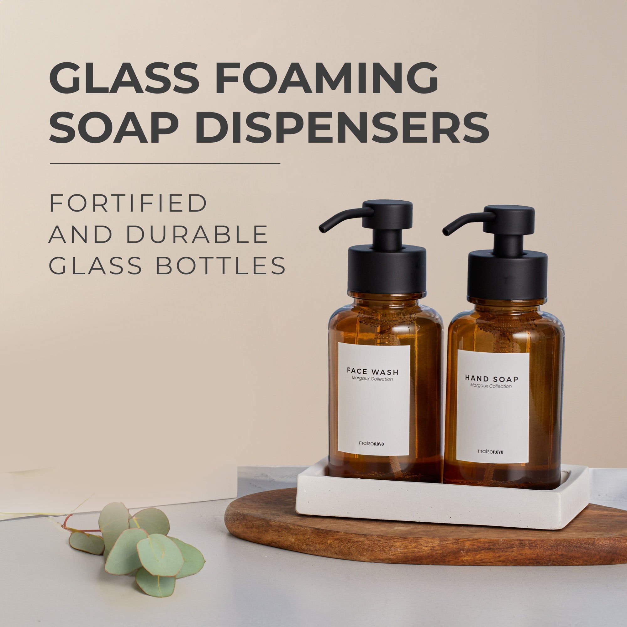 Glass Foaming Soap Dispensers 14oz Black / Black + Tray