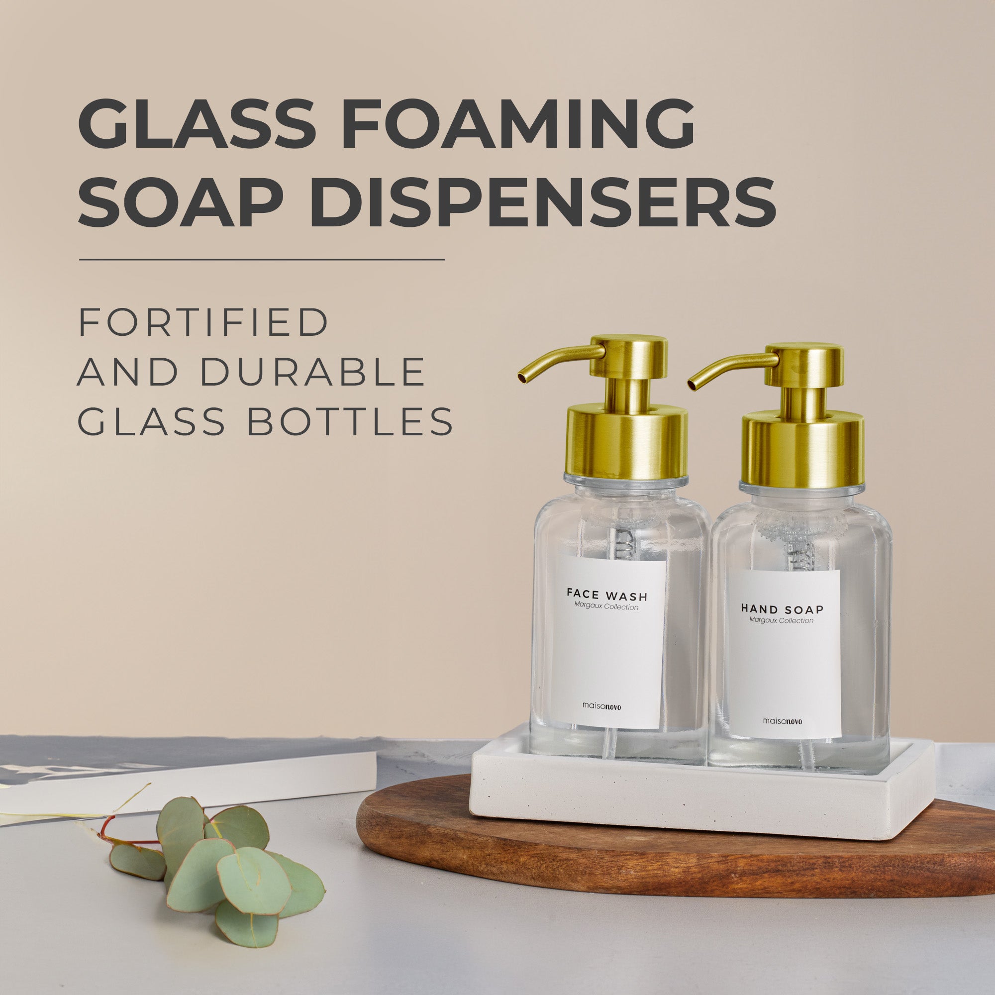 Glass Foaming Soap Dispensers 14oz Black / Black + Tray