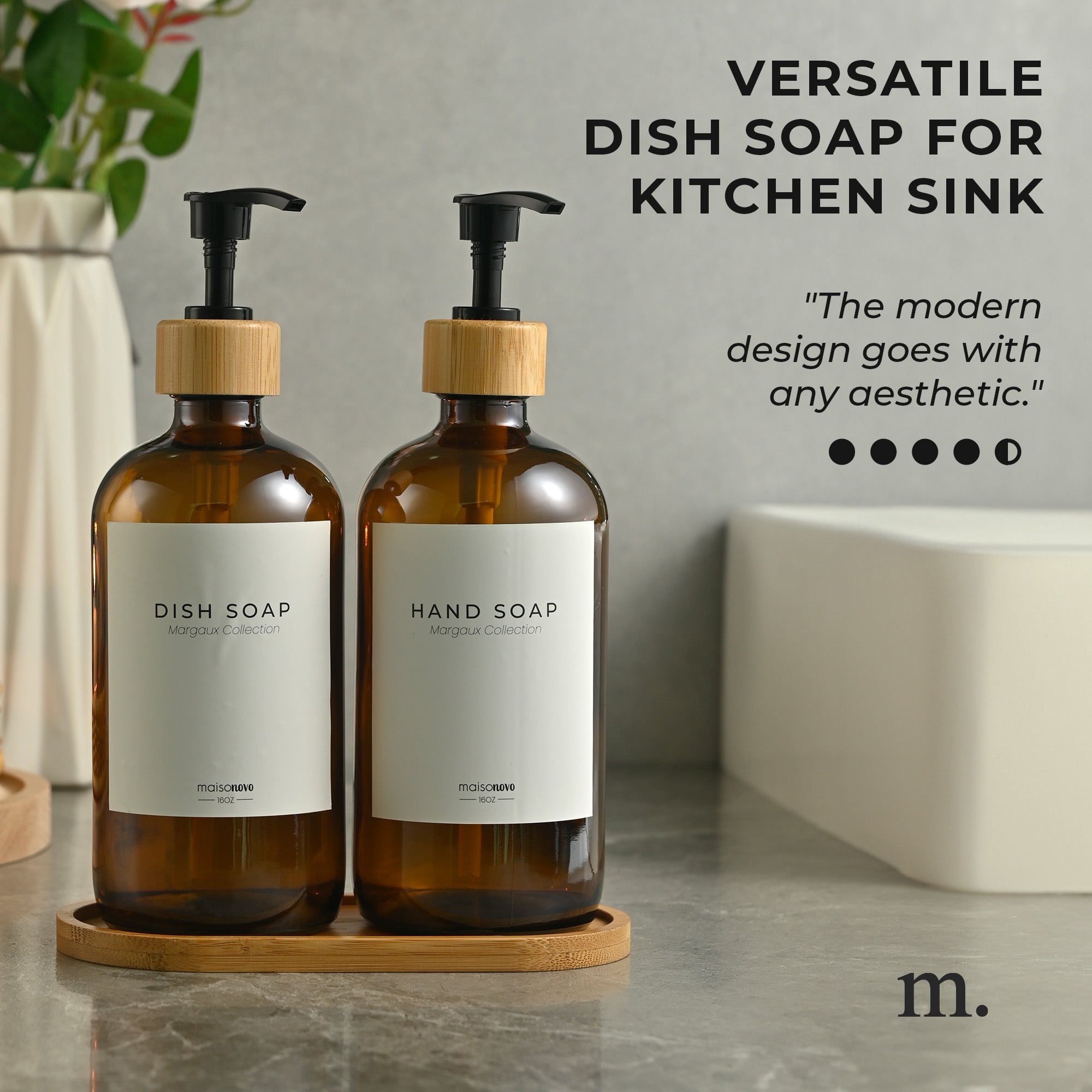 Bamboo Soap Dispenser and Tray Set Clear Glass