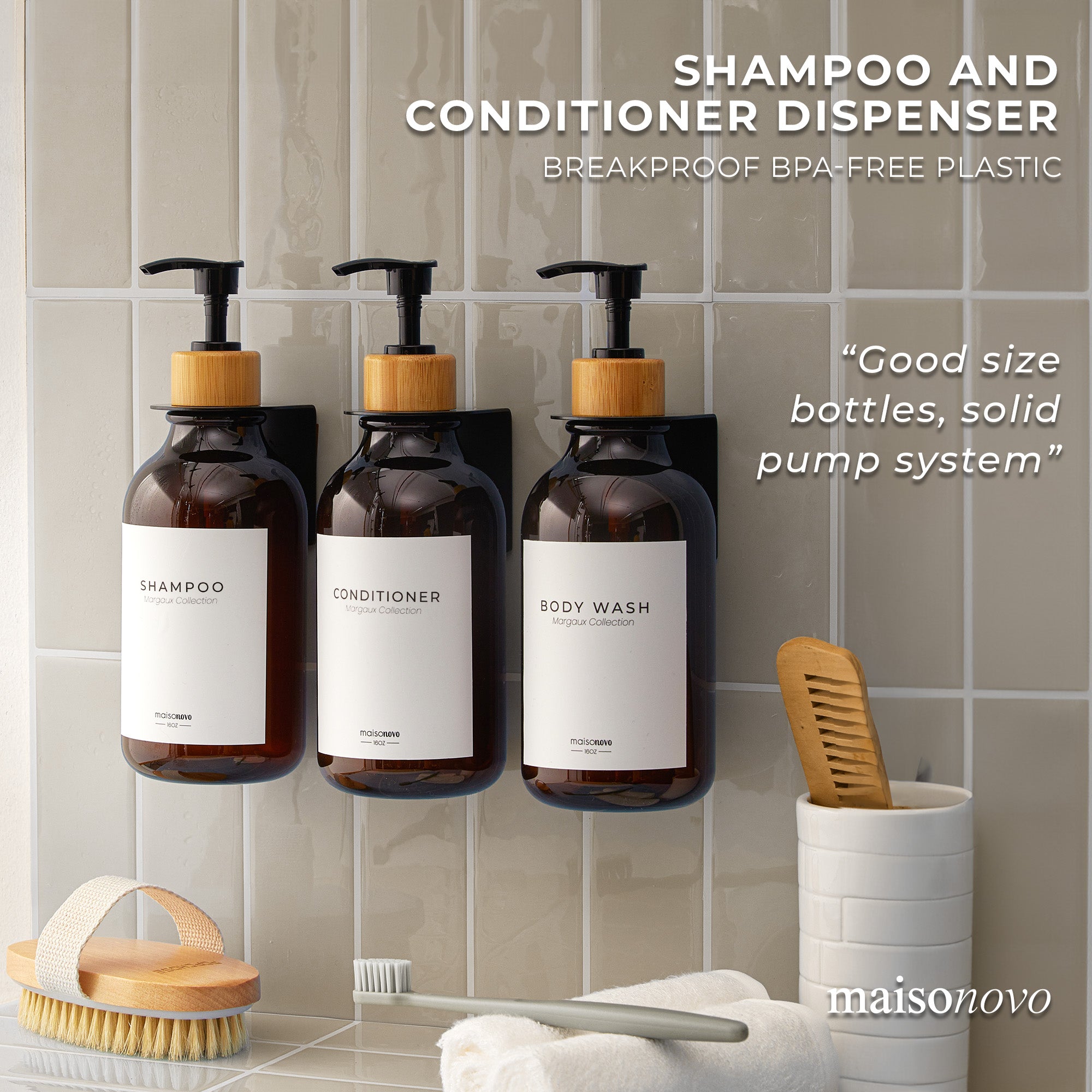 Wall Mounted Soap Dispenser Bamboo Amber
