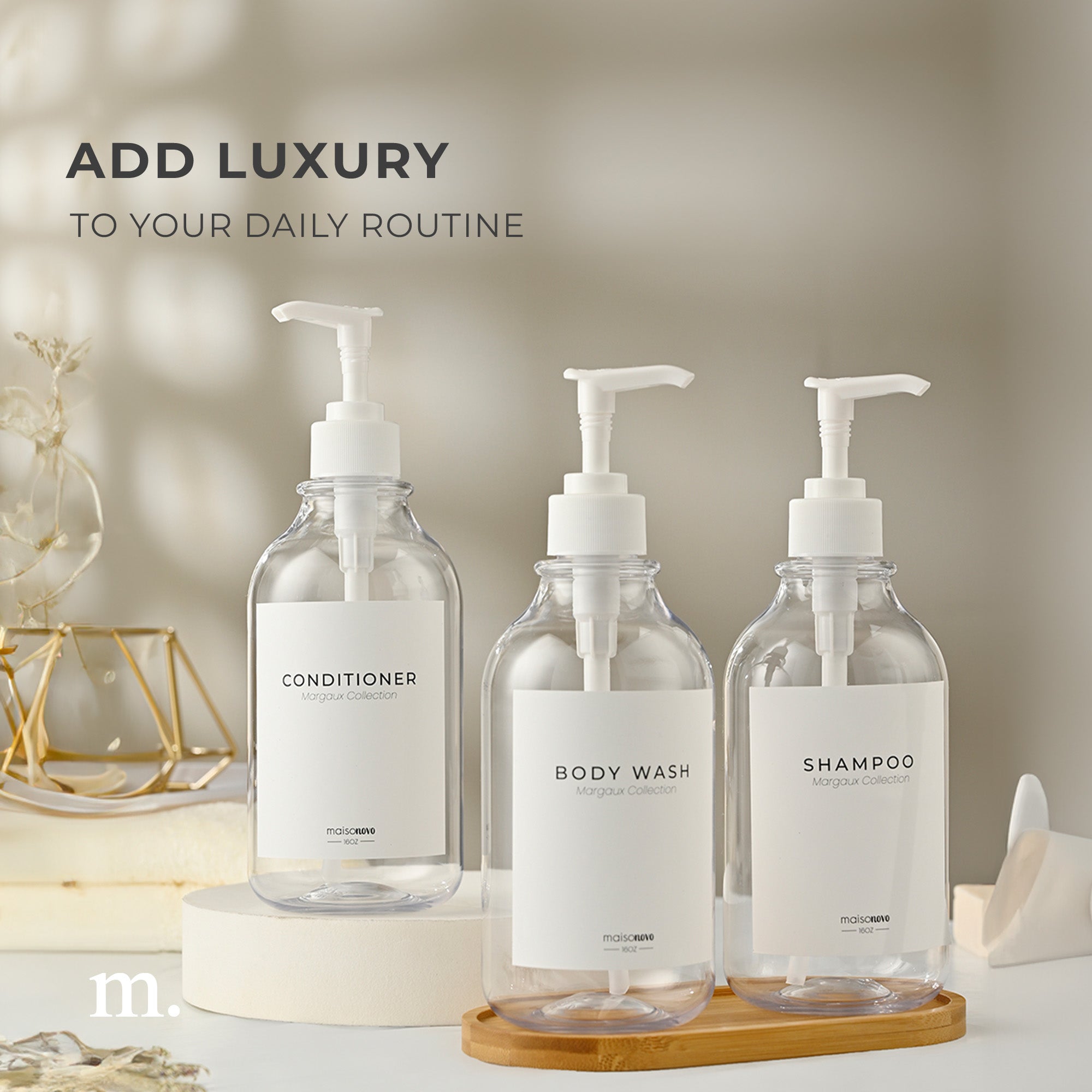 Shower Dispenser Clear Bottles with White Pump