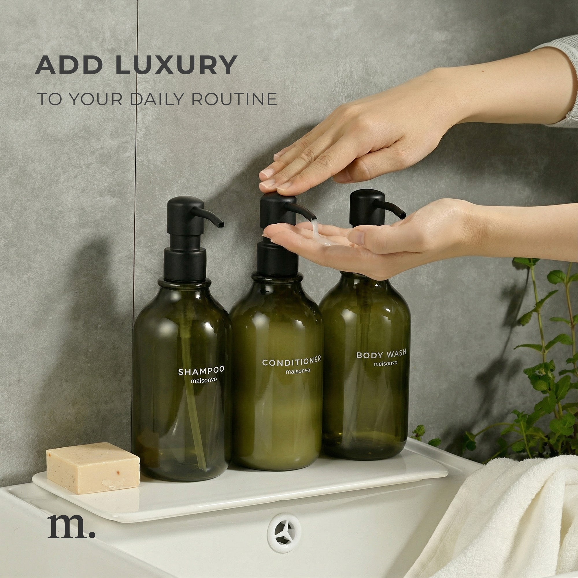 Shower Dispenser Green Bottles with Black Pump