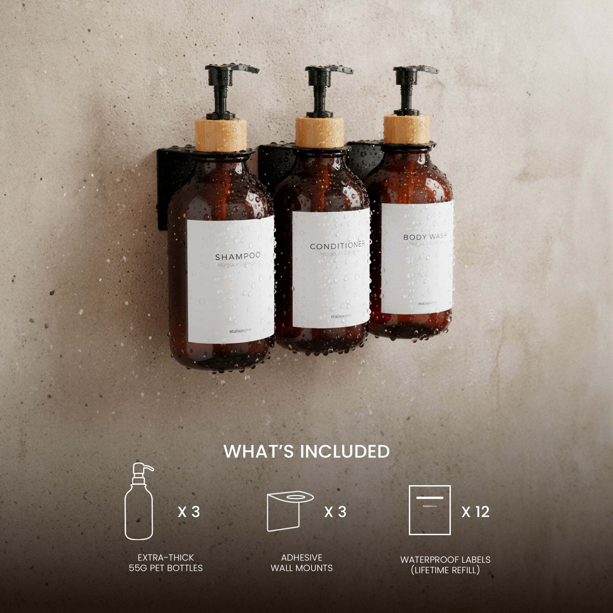 Hotel-at-Home Wall Mounted Shower Dispensers Set