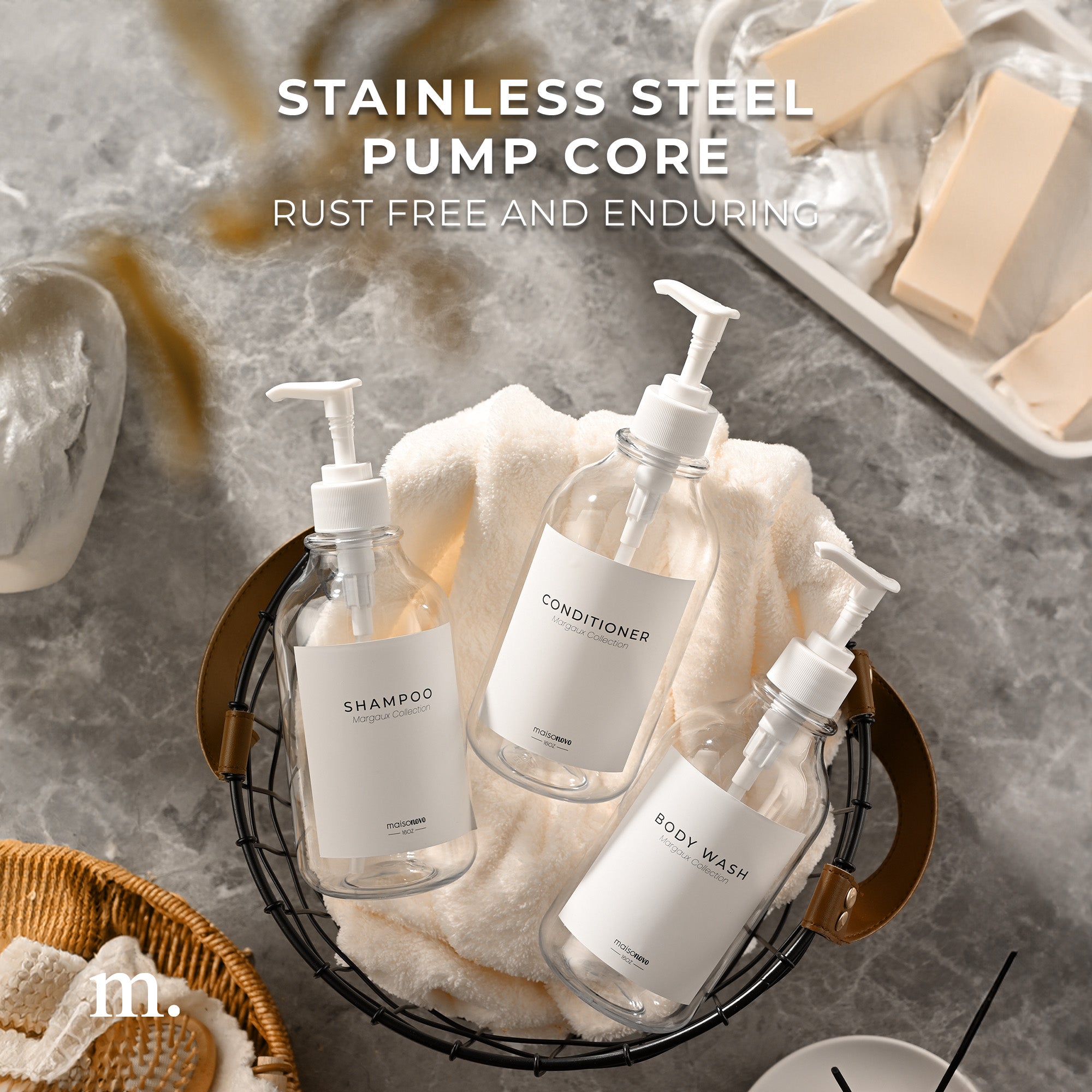 Shower Dispenser Clear Bottles with White Pump