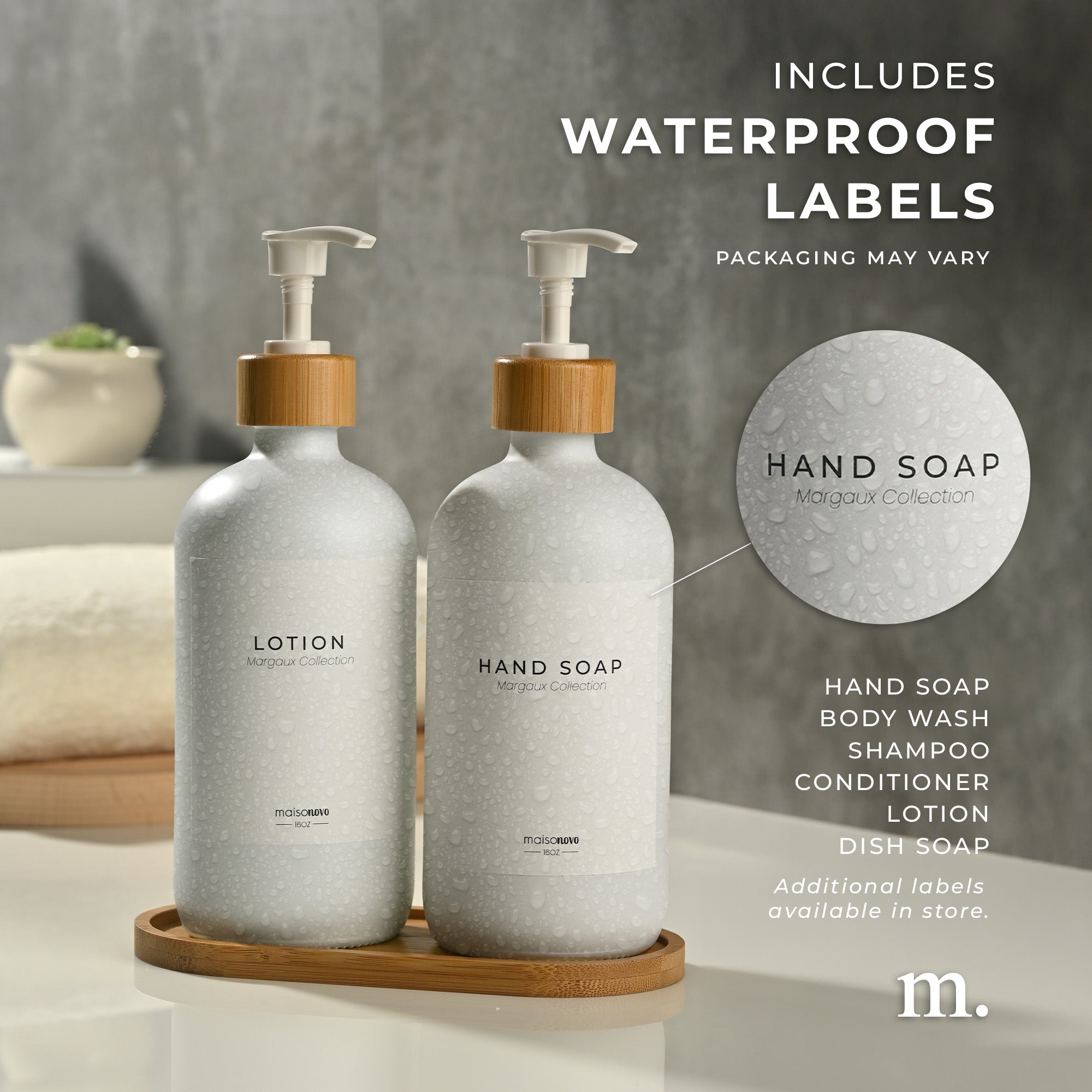 Bamboo Soap Dispenser and Tray Set White Glass