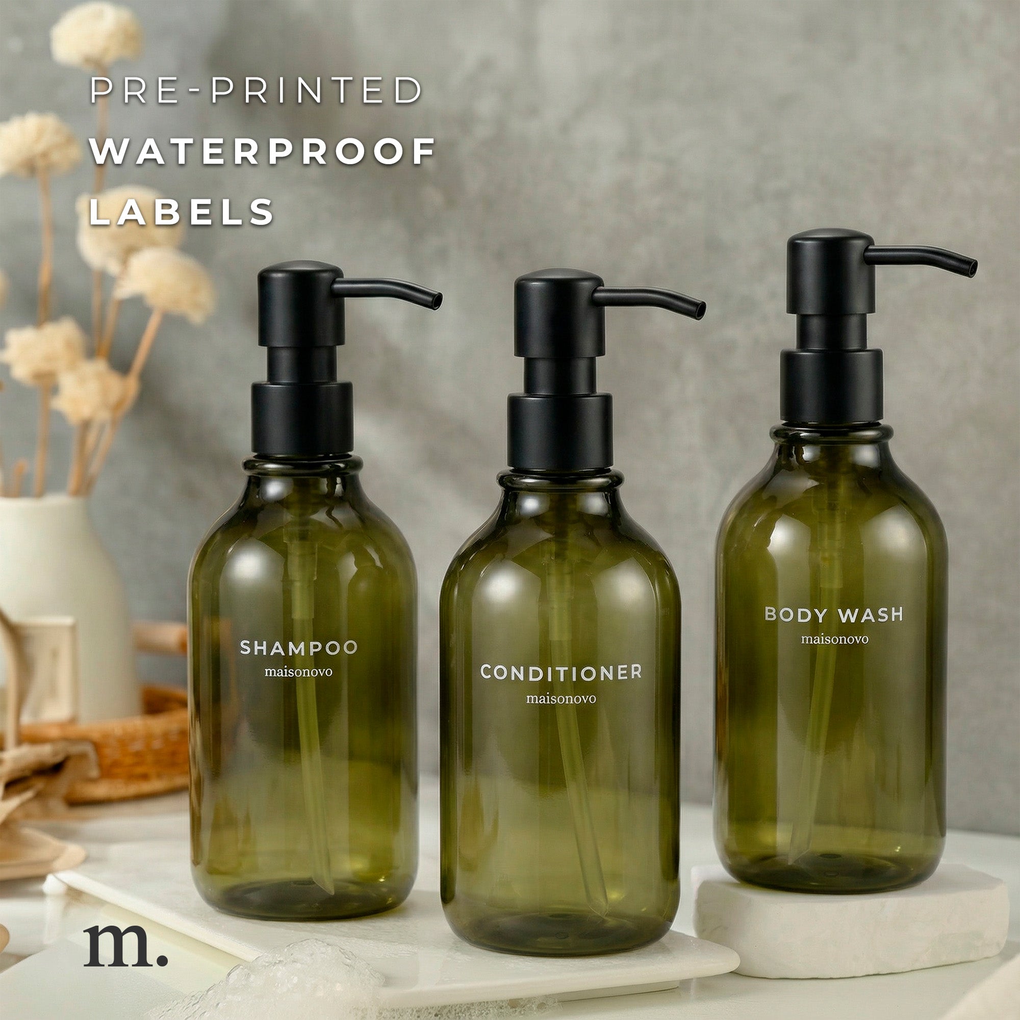 Shower Dispenser Green Bottles with Black Pump