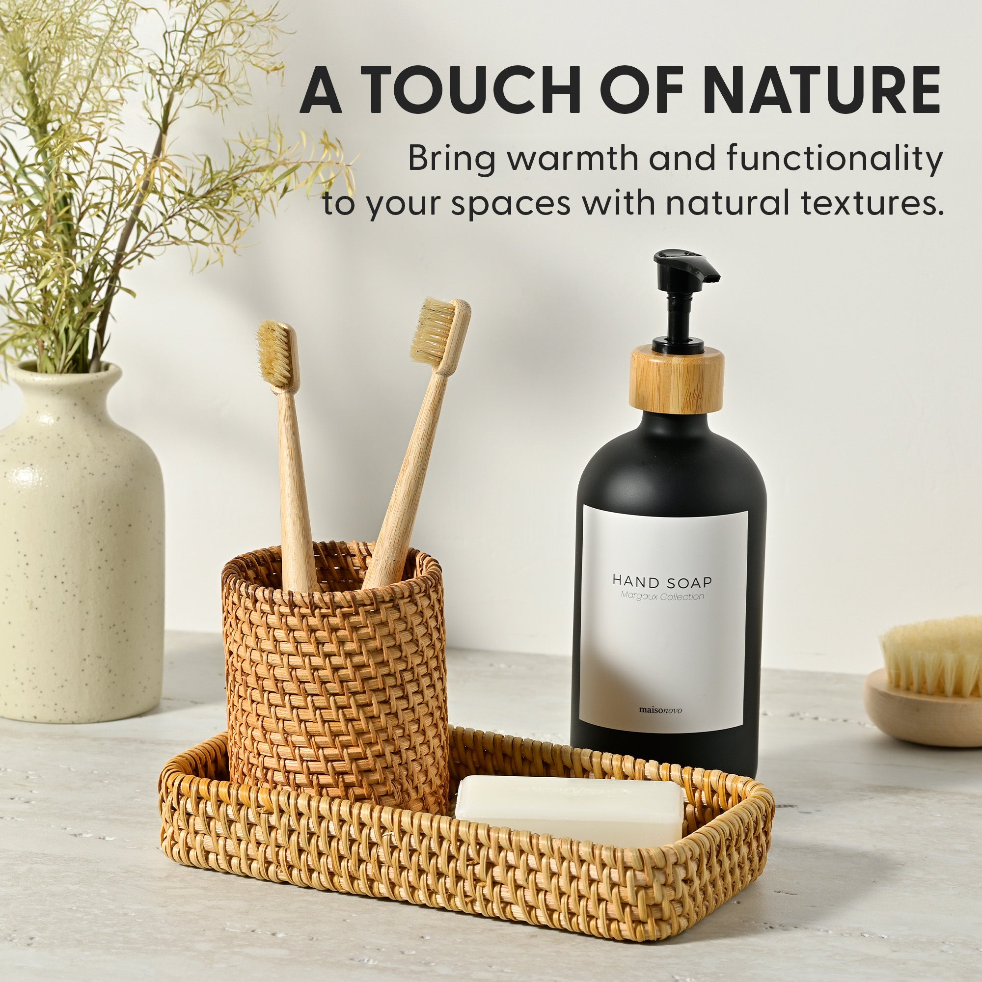 Handmade 3-Piece Rattan Bathroom Holder Set