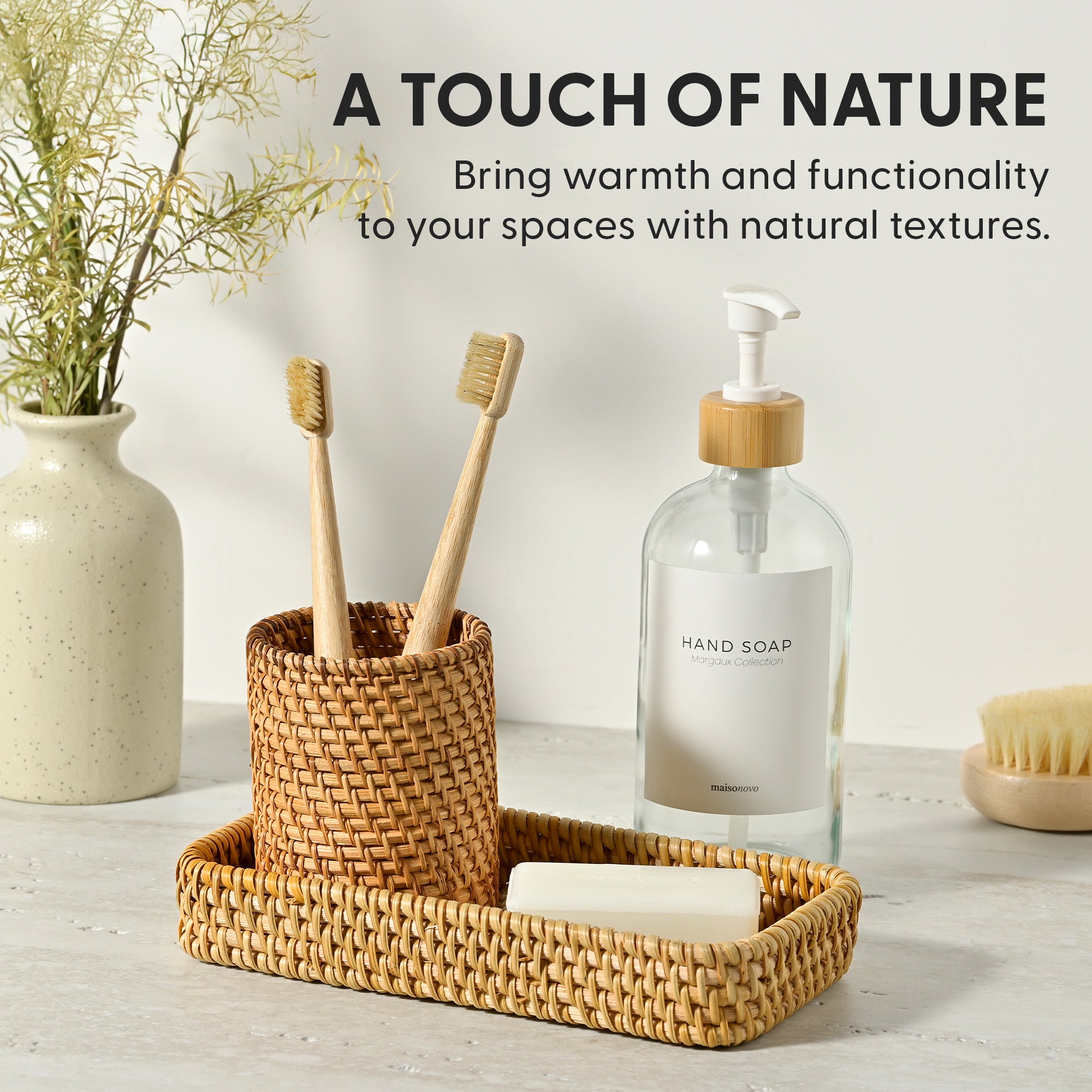 Handmade 3-Piece Rattan Bathroom Holder Set