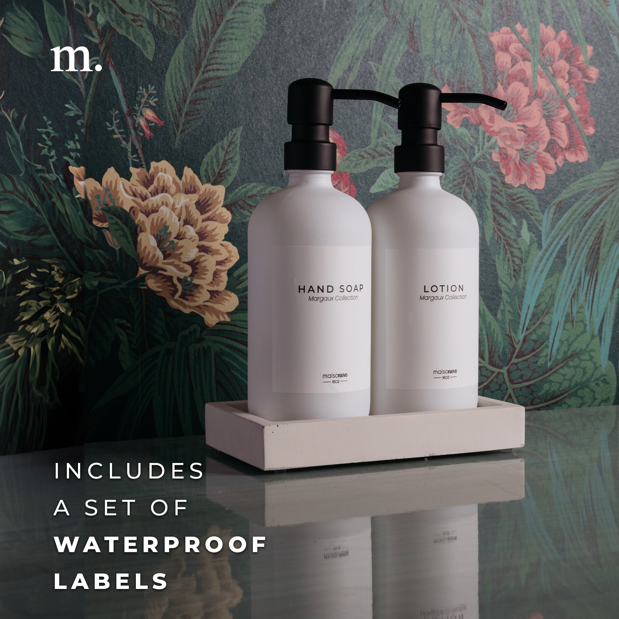 The Stone - Glass Soap Dispensers with Concrete Tray