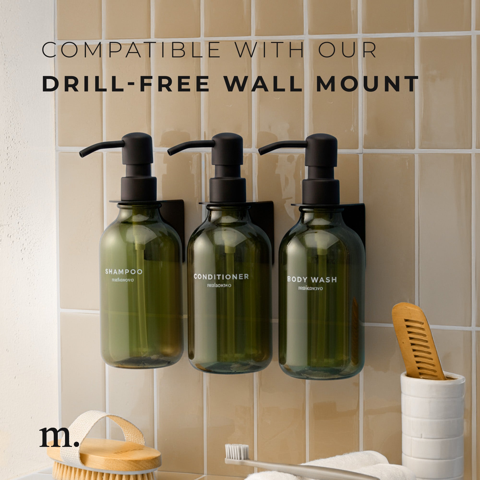 Shower Dispenser Green Bottles with Black Pump