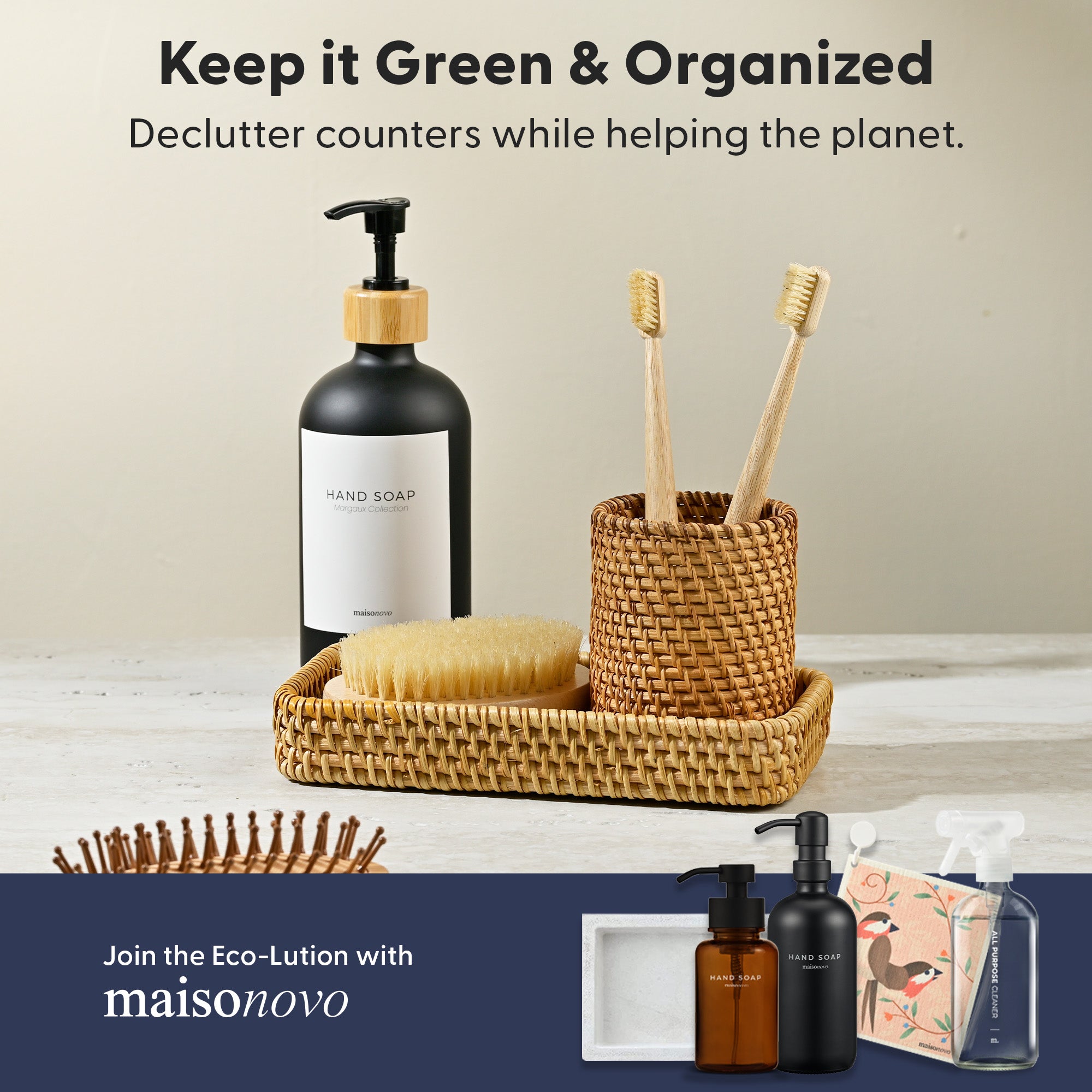 Handmade 3-Piece Rattan Bathroom Holder Set