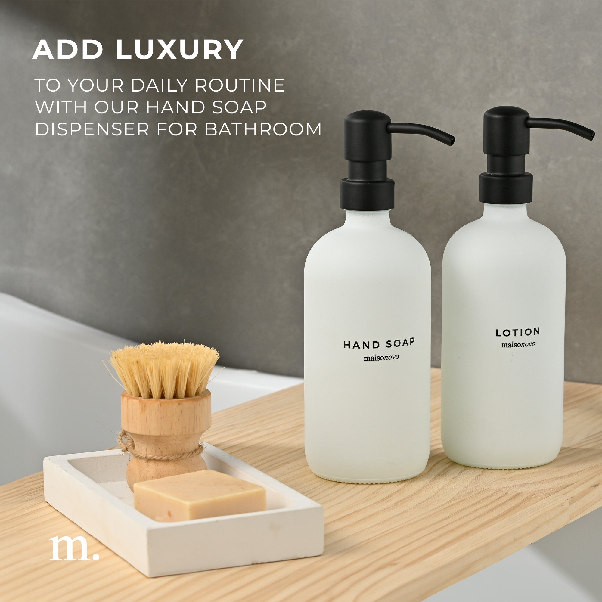 The Stone - Glass Soap Dispensers with Concrete Tray