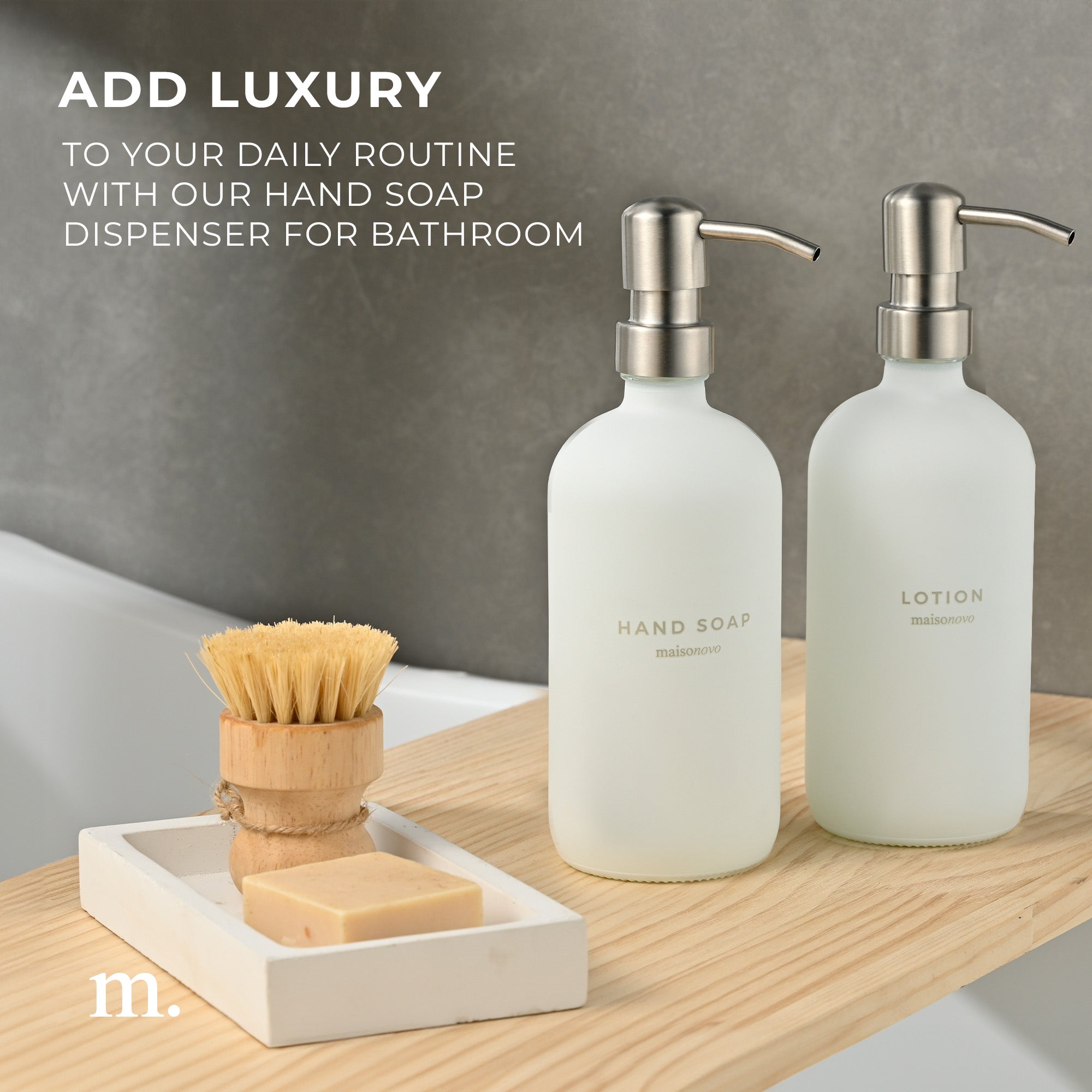 Glass Soap Dispensers White Set / Silver with Tray