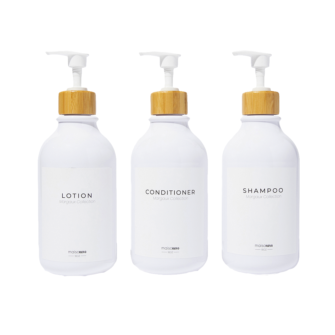 Shower Dispensers Set White / Bamboo