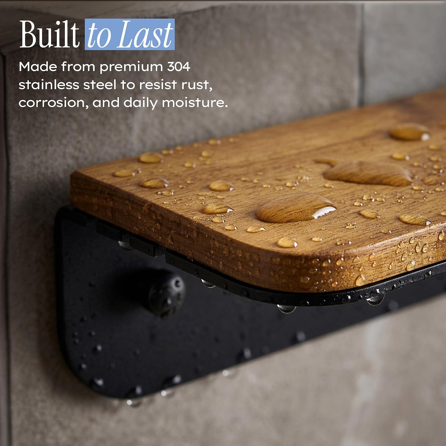 Wood Shower Caddy with Mirror & 3 Refillable Shower Dispensers