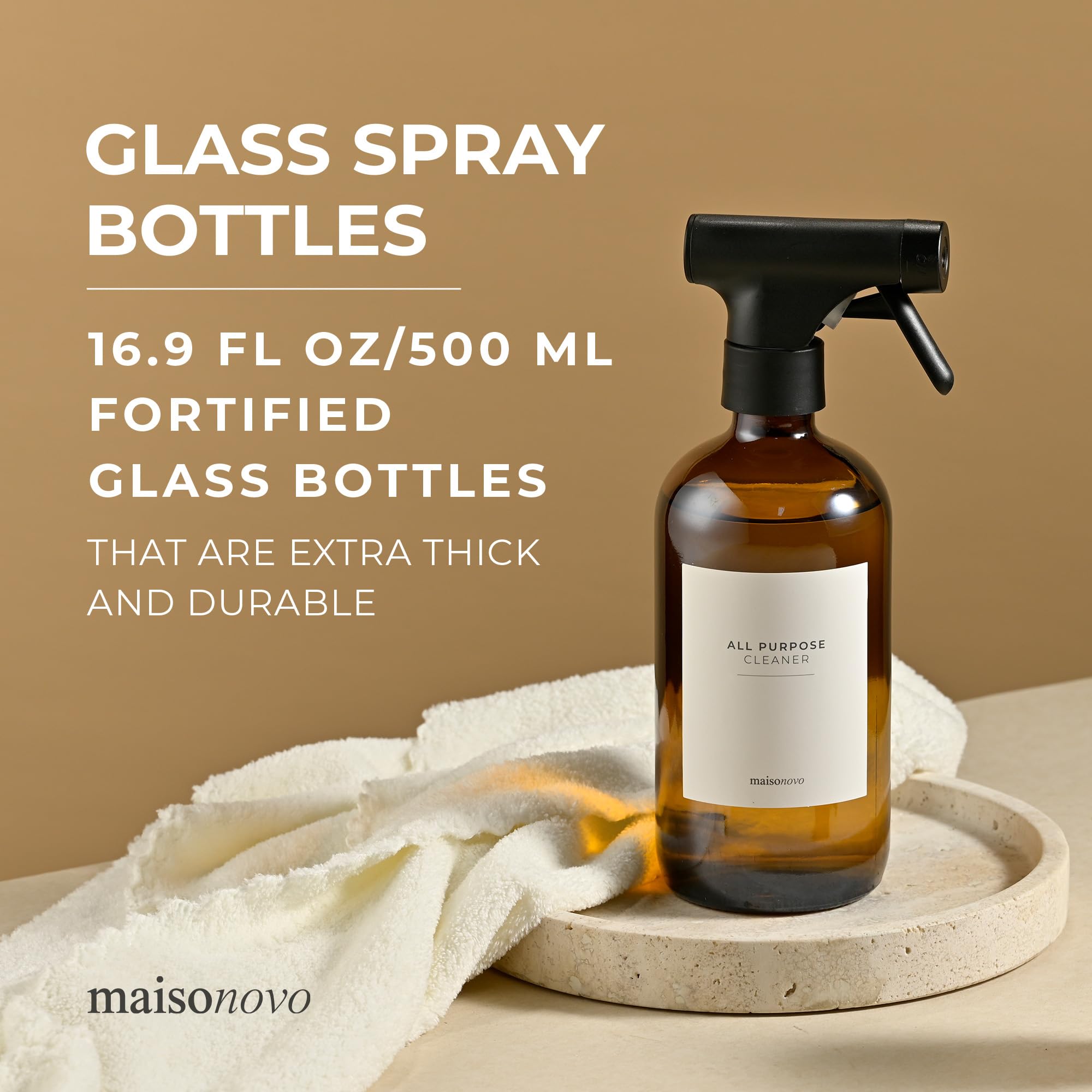 Amber Glass Spray Bottle – 16.9oz (Single) with 16 Reusable Labels
