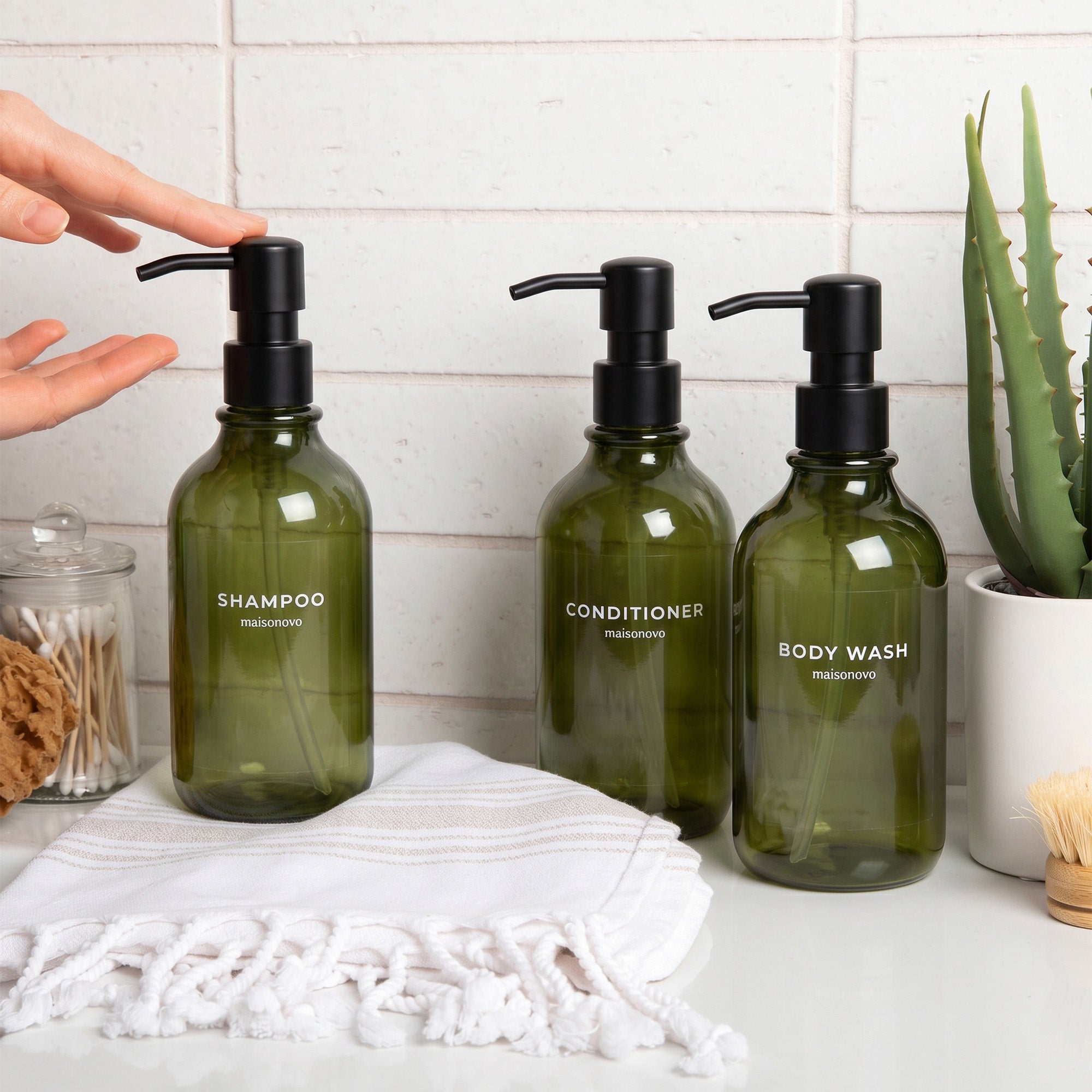 Shower Dispenser Green Bottles with Black Pump