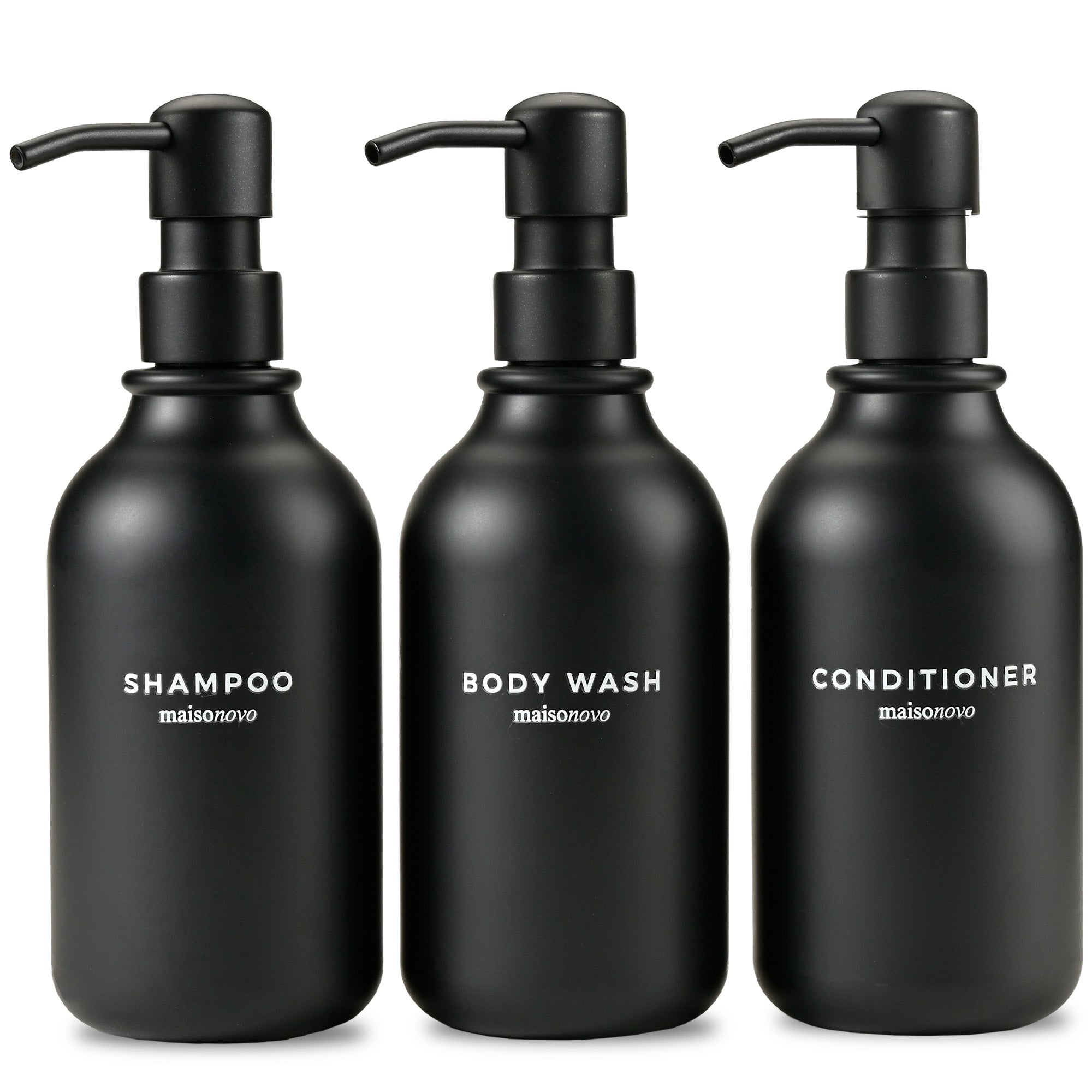 Shower Dispenser Amber Bottles with Black Pump