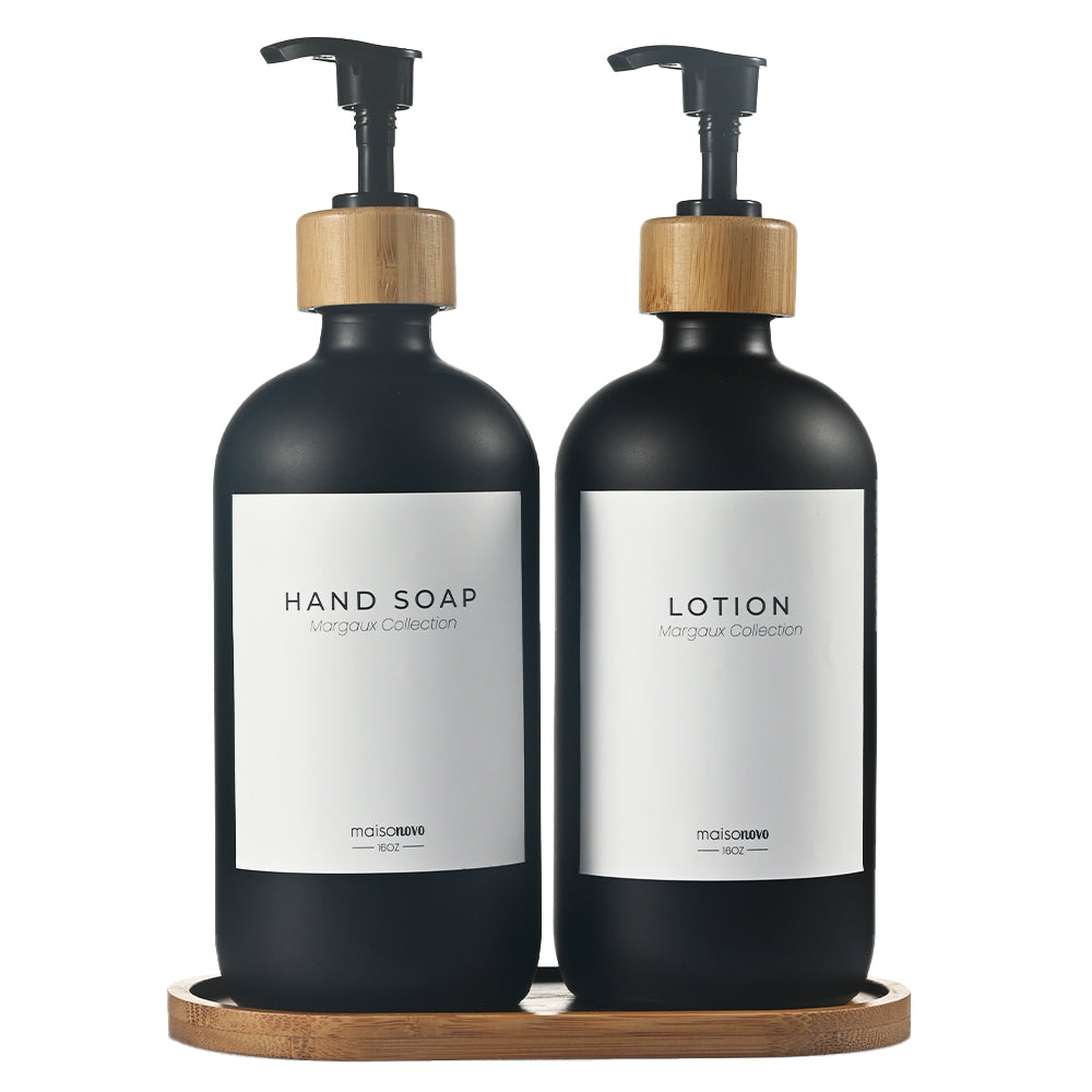#Color_Black Glass + Labels + Bamboo Tray
