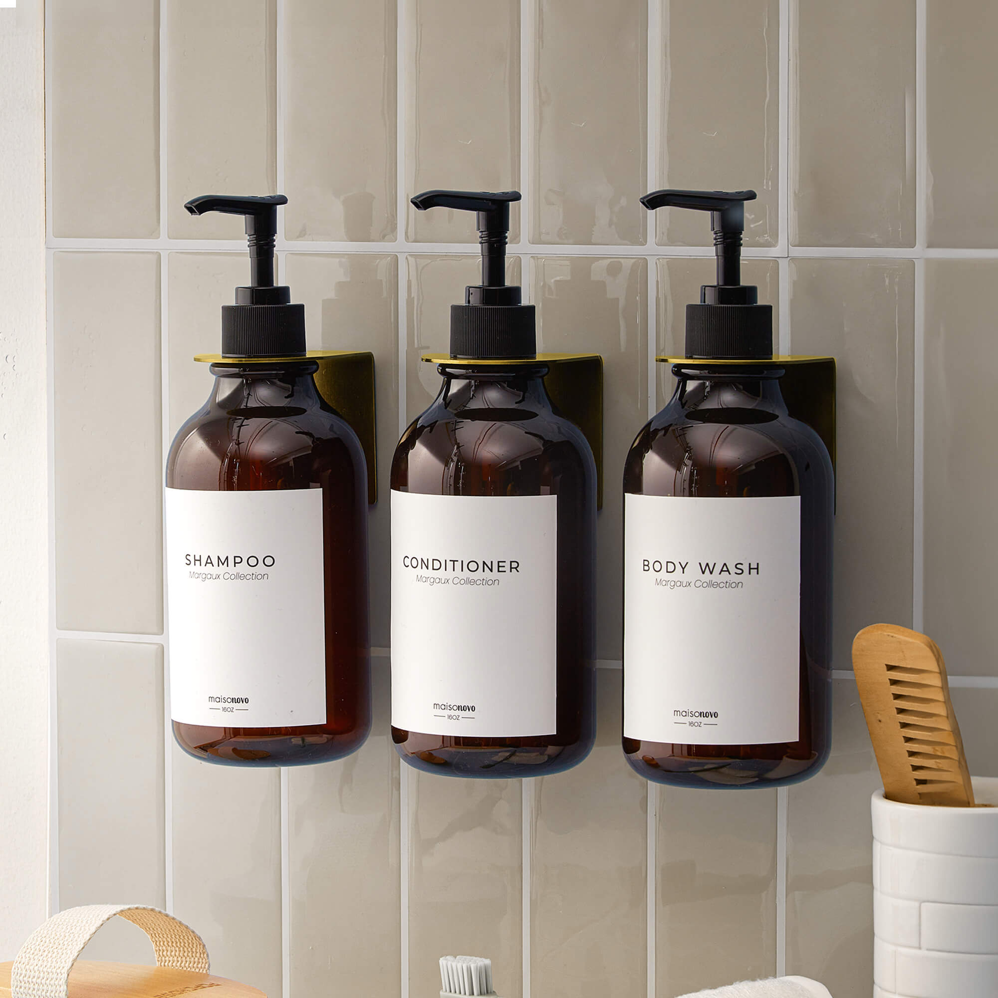 Wall Mounted Soap Dispenser Bamboo Amber