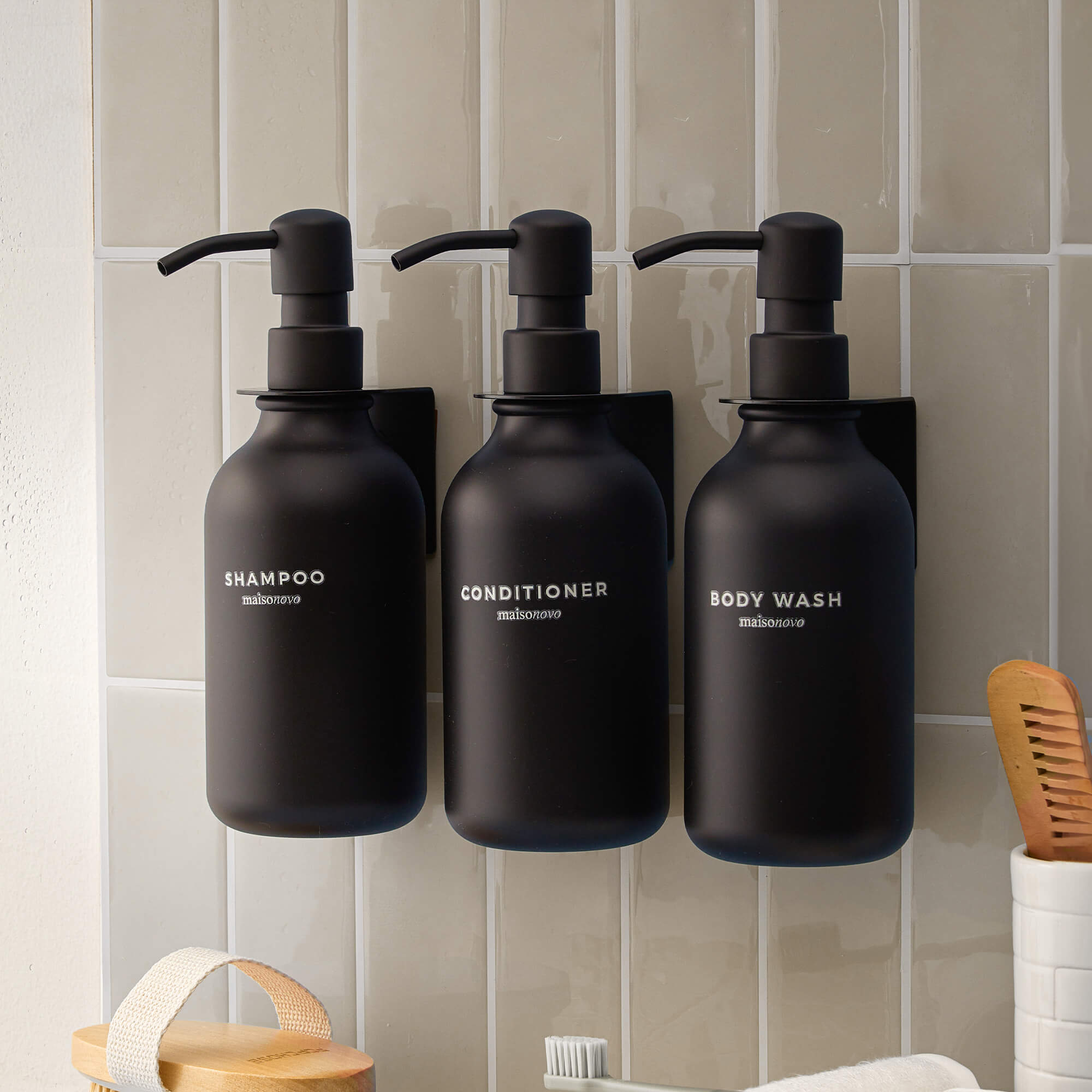 Wall Mounted Soap Dispenser Bamboo Amber