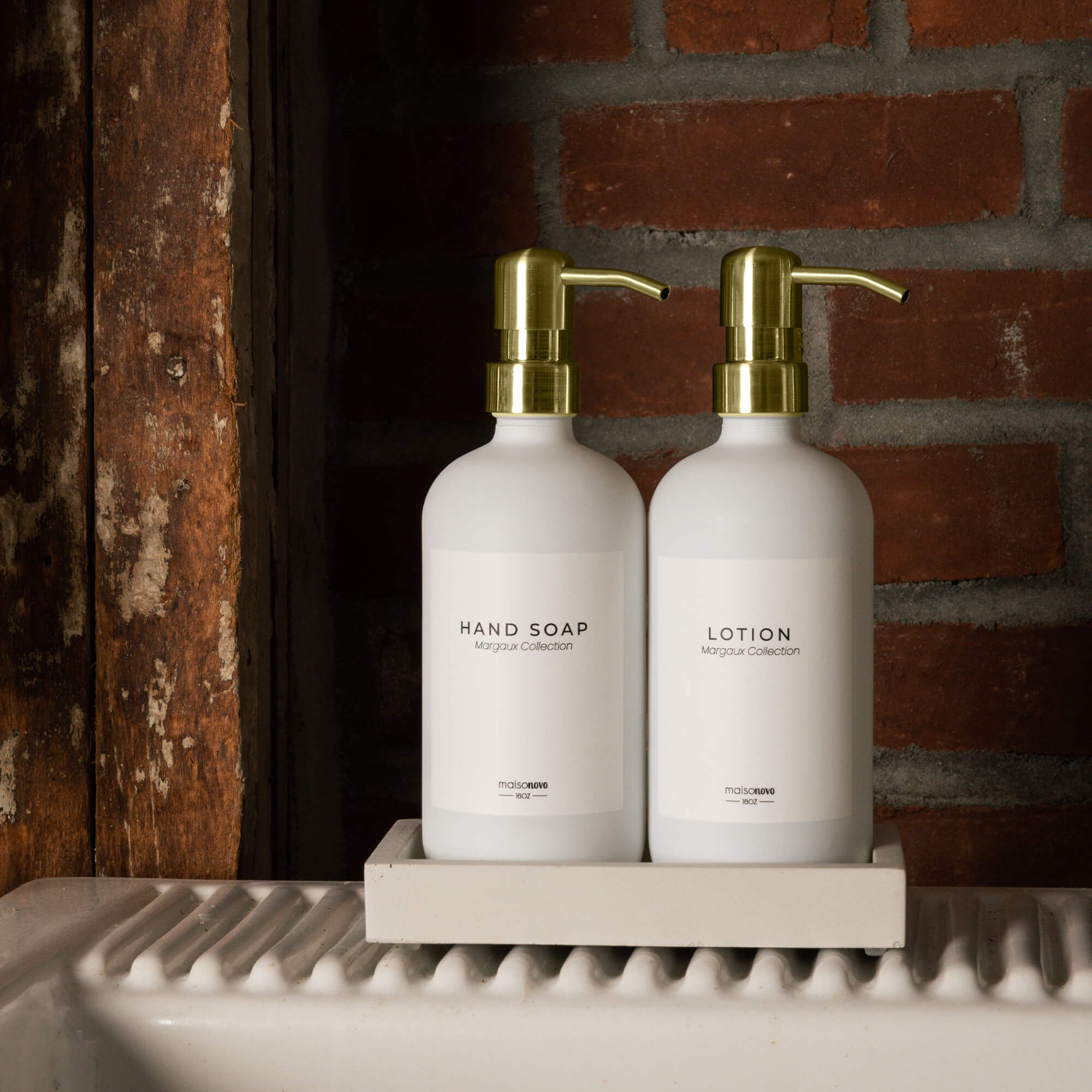 Glass Soap Dispensers White Set / Gold With Tray
