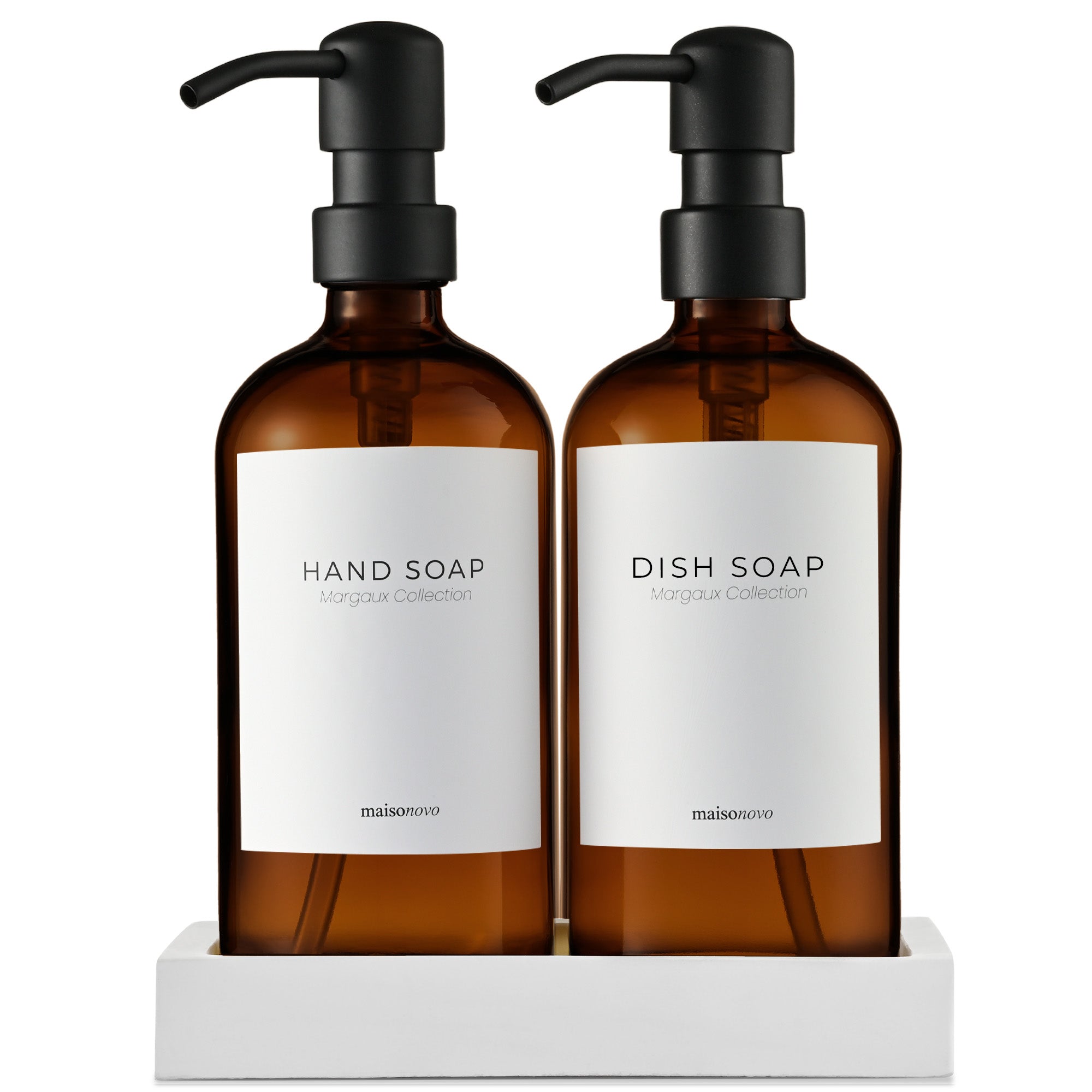 Glass Soap Dispensers White Set / Silver with Tray
