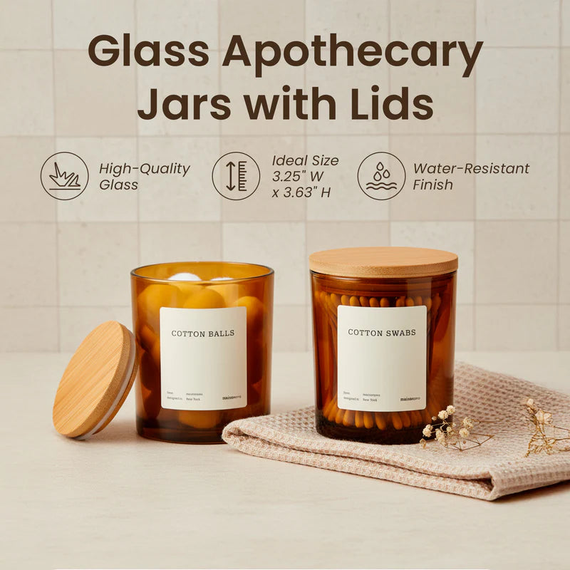 Wood Shower Caddy with Mirror & Complete Amber Bamboo Bathroom Set