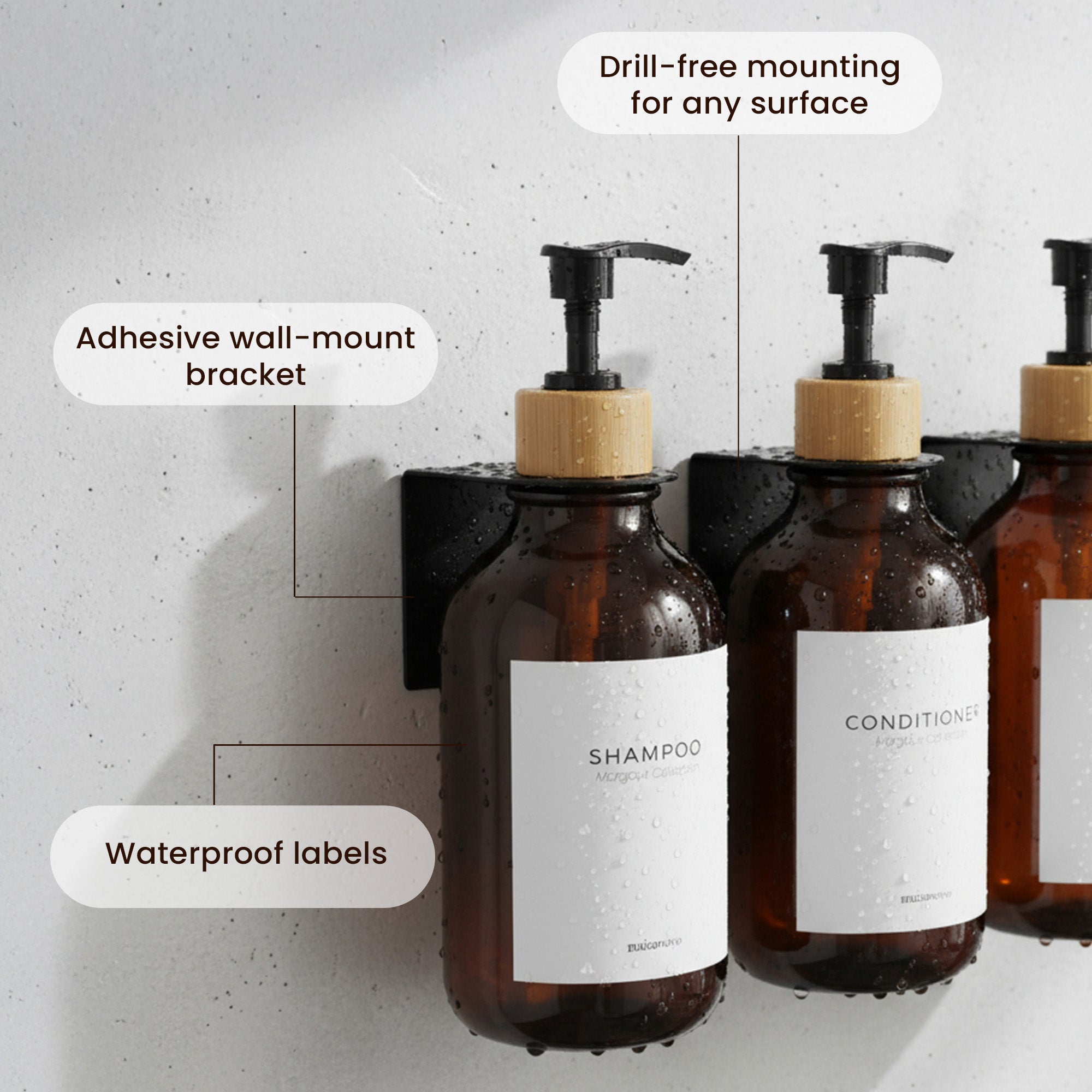Hotel-at-Home Wall Mounted Shower Dispensers Set