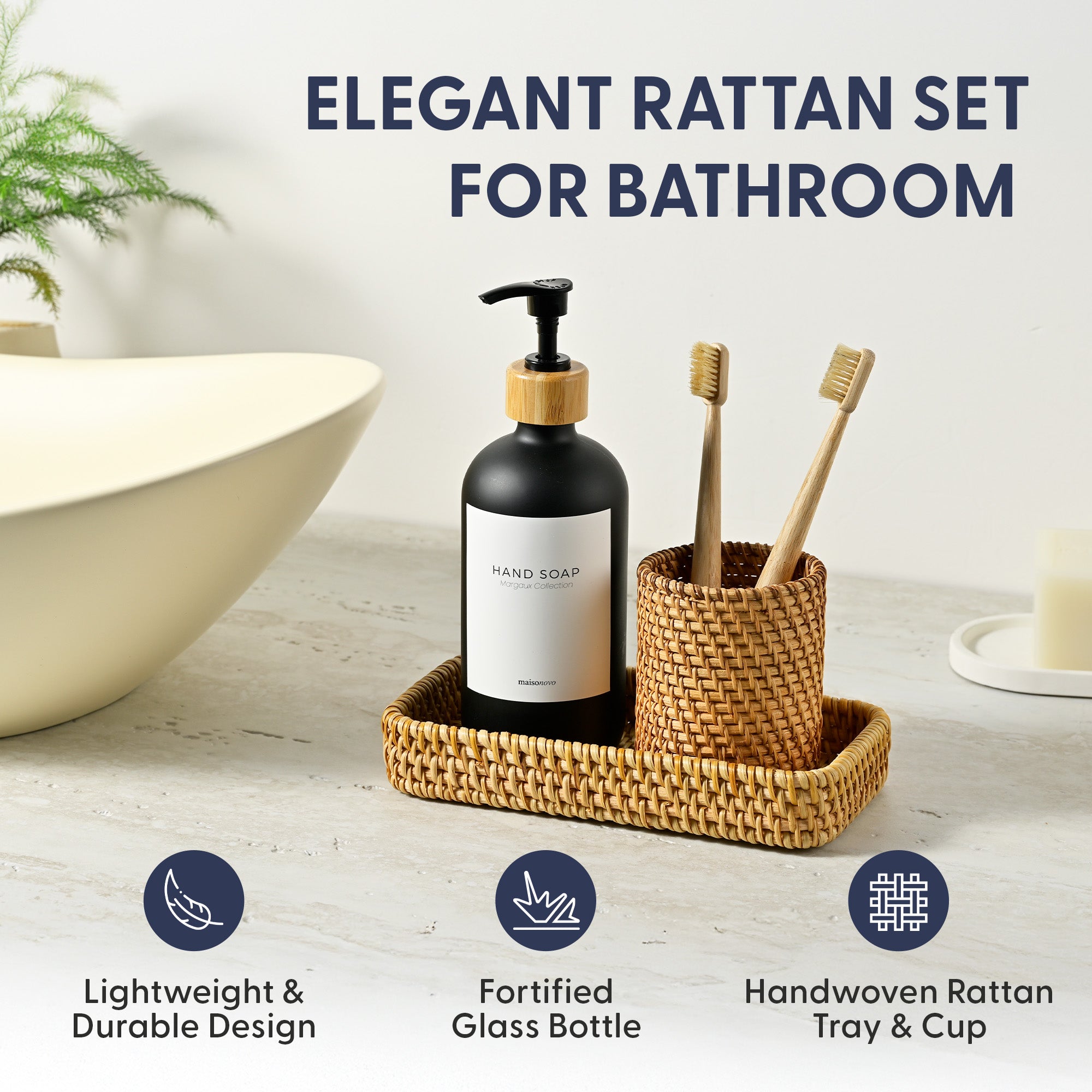 Handmade 3-Piece Rattan Bathroom Holder Set