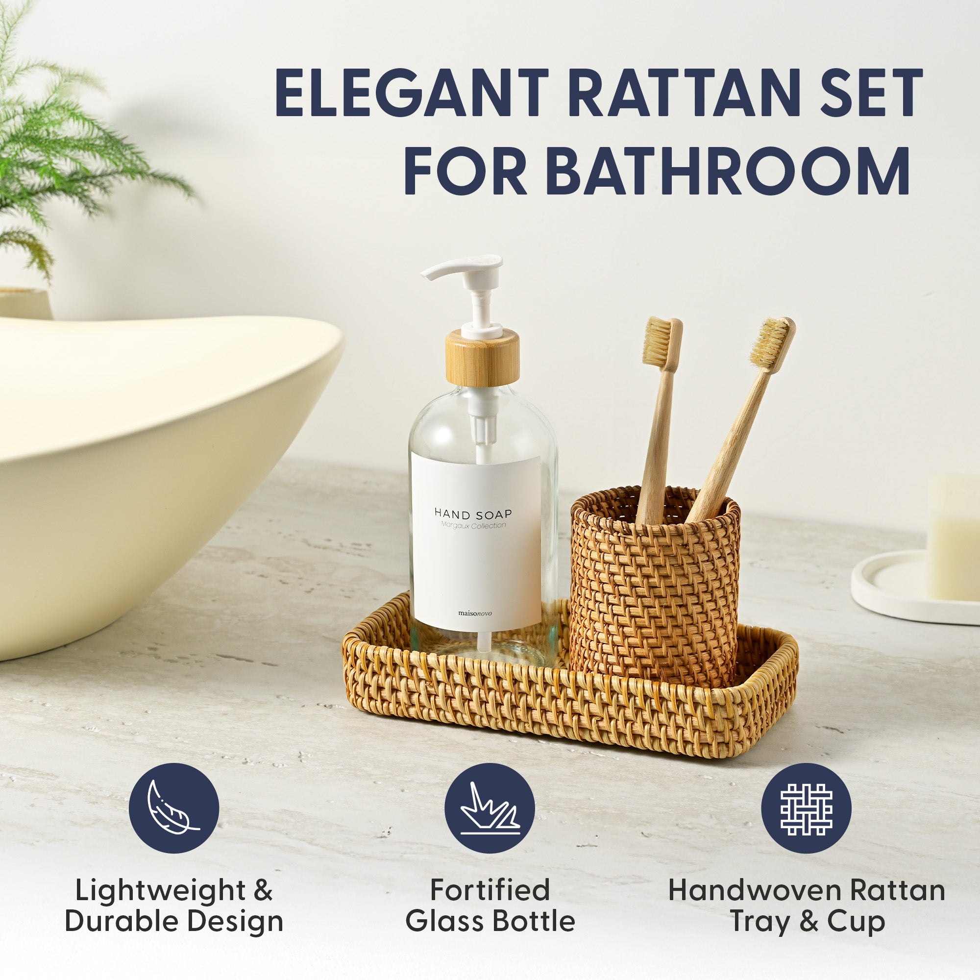 Handmade 3-Piece Rattan Bathroom Holder Set