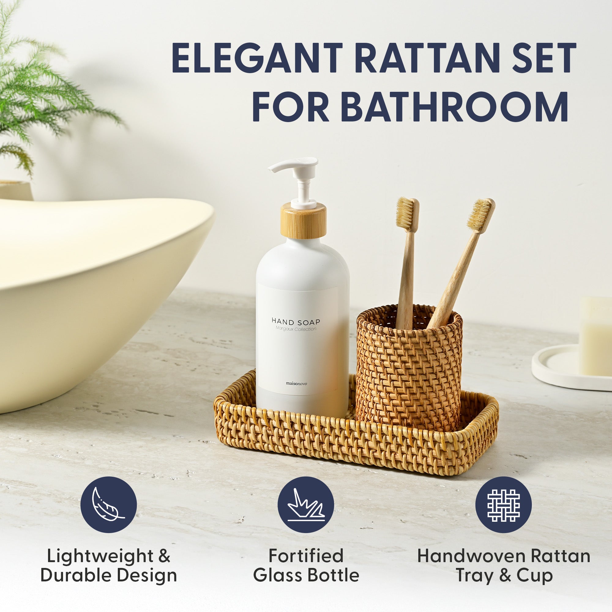 The Rattan -  3-Piece Bathroom Holder Set