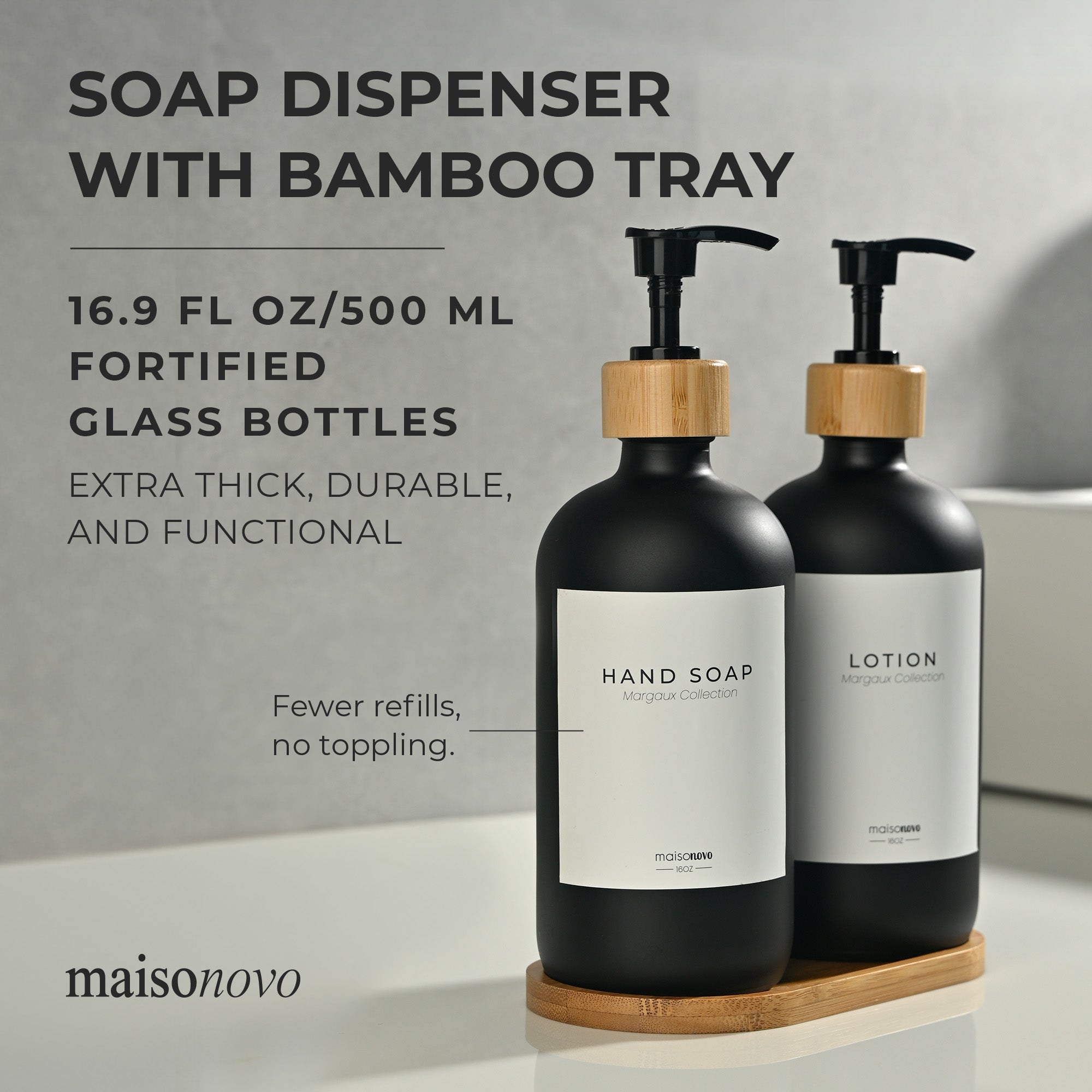 Shower Dispenser Clear Bottles with Bamboo Pump
