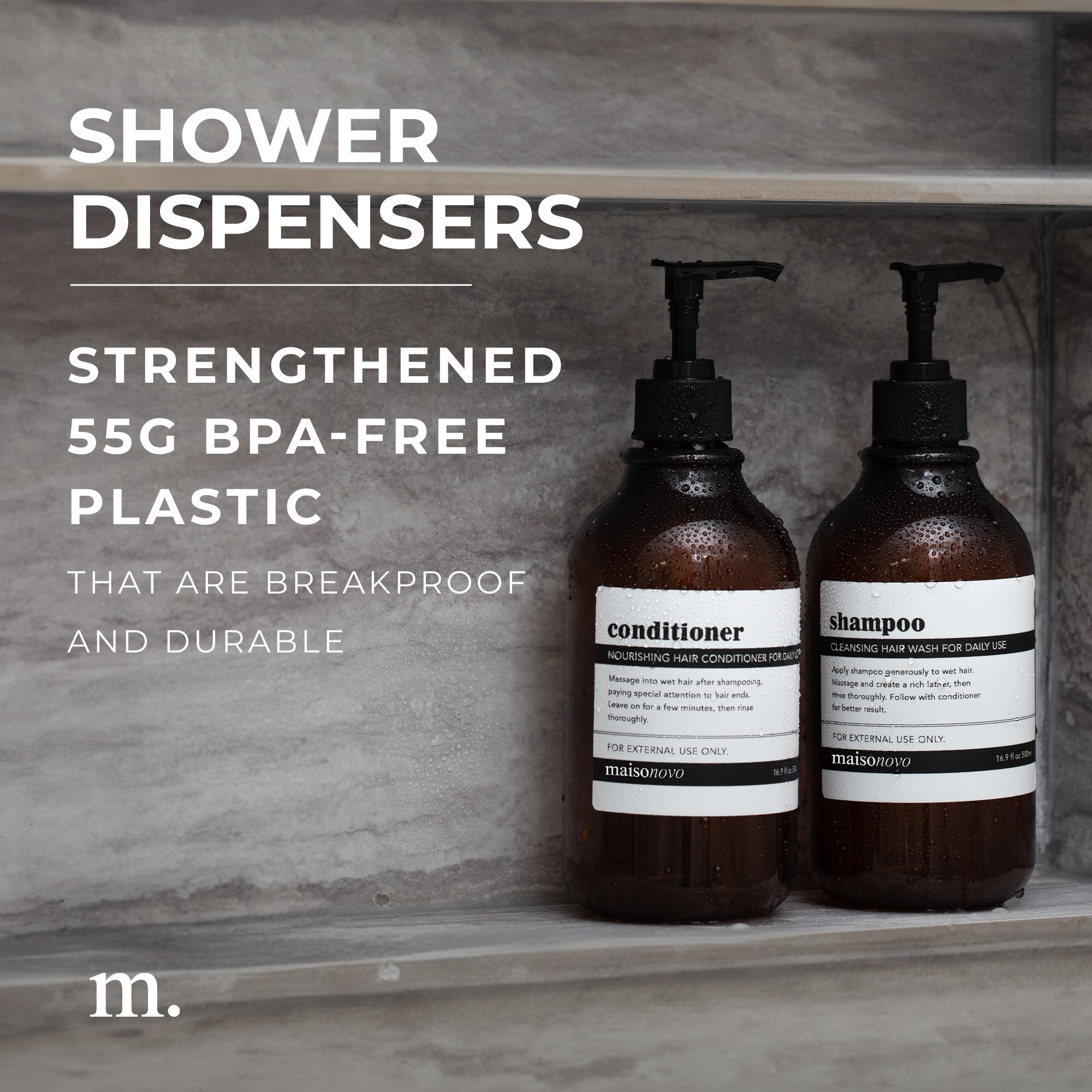 Shower Dispenser Amber Bottles with Black Pump