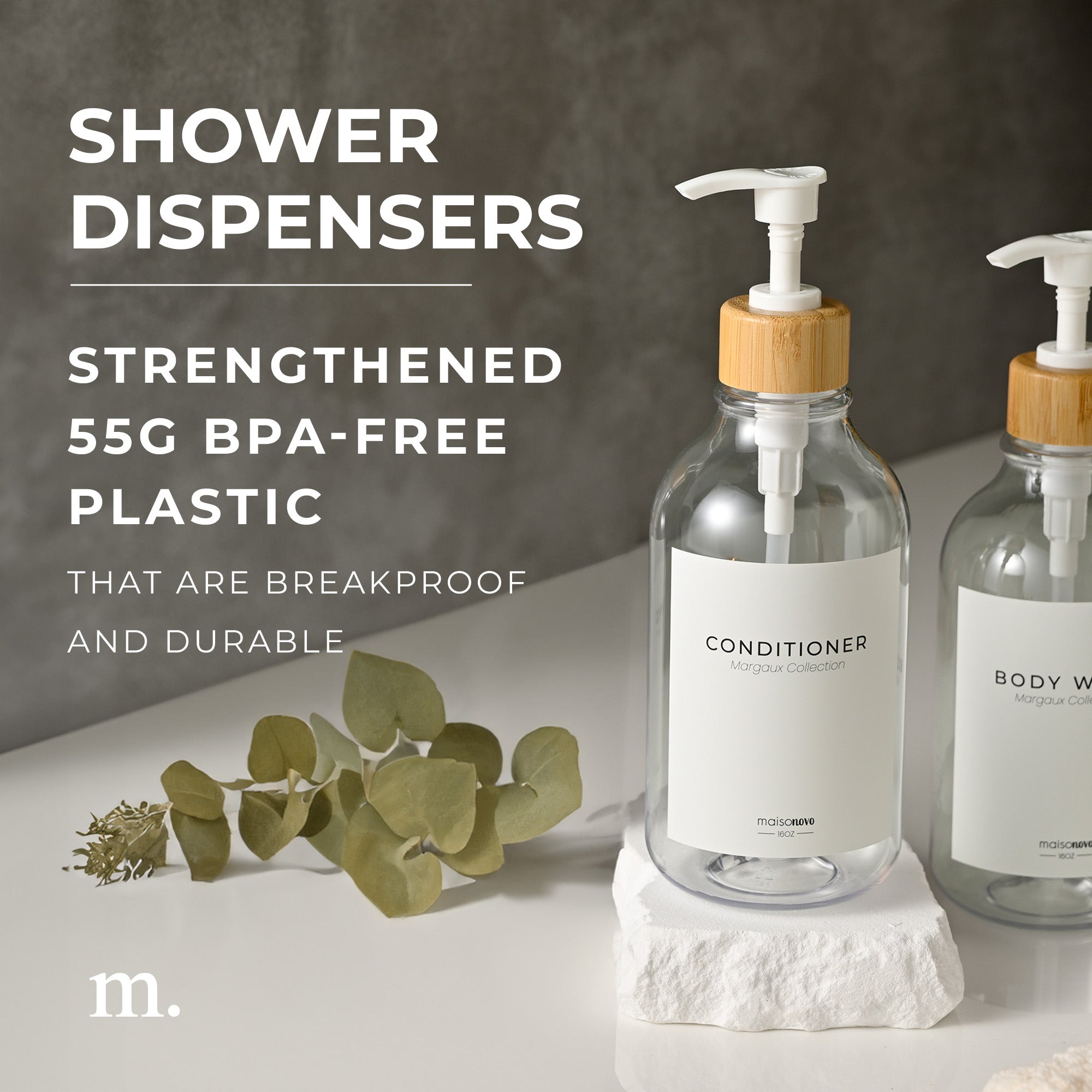 Shower Dispenser Amber Bottles with Black Pump