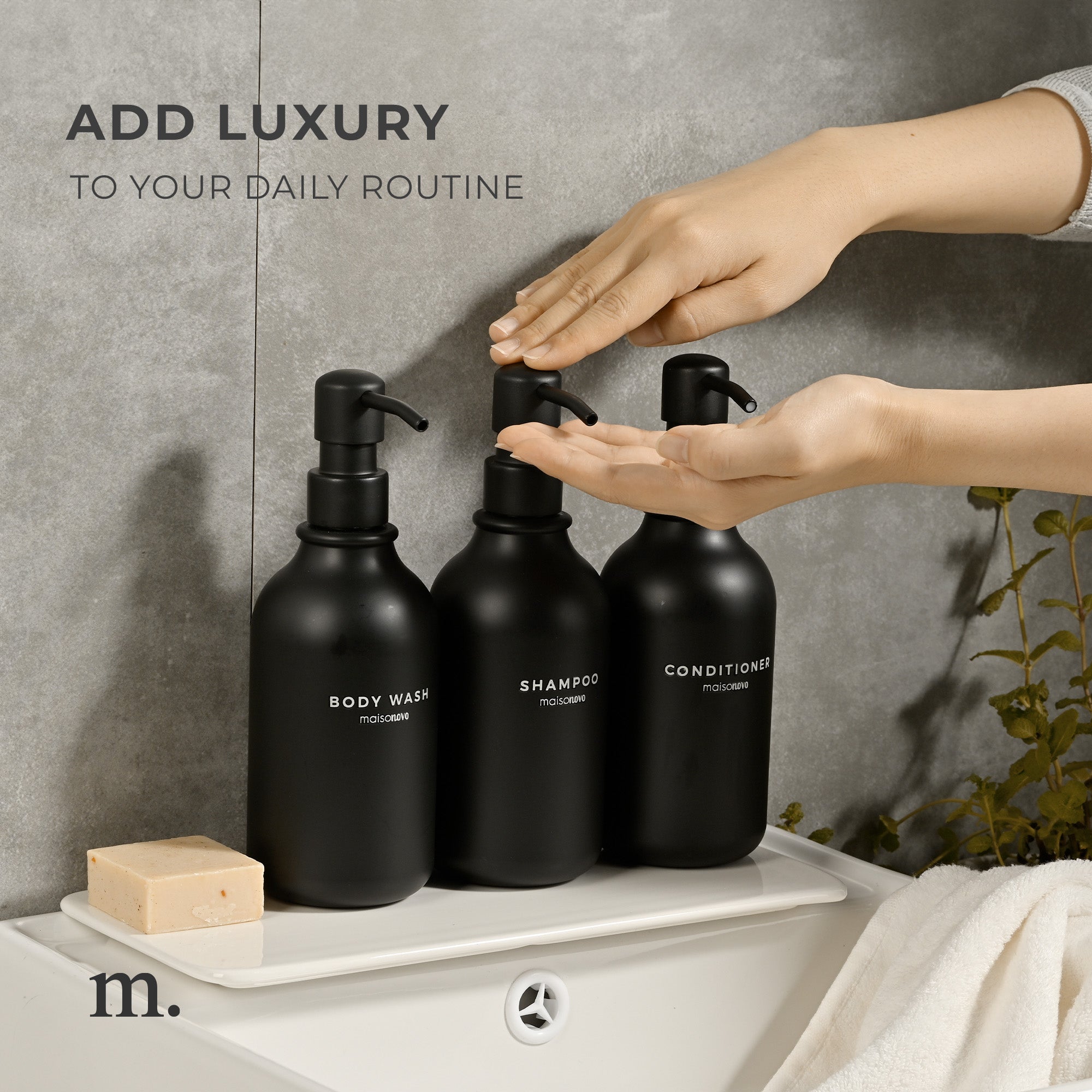 Shower Dispenser Clear Bottles with Bamboo Pump