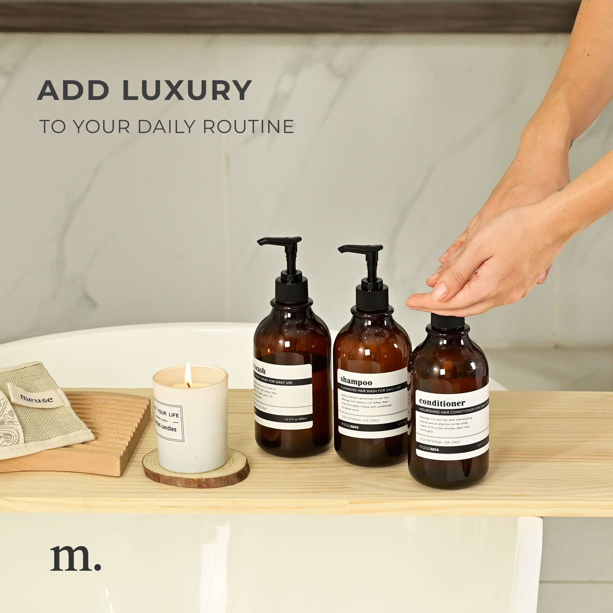Shower Dispenser Amber Bottles with Black Pump