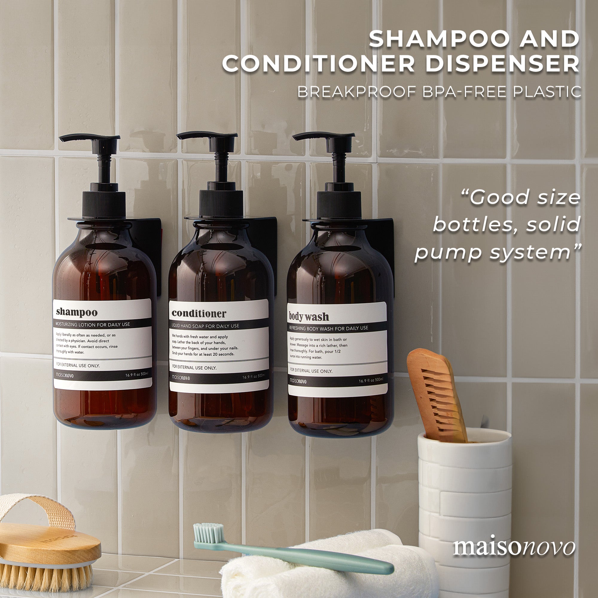 Wall Mounted Soap Dispenser Bamboo Amber