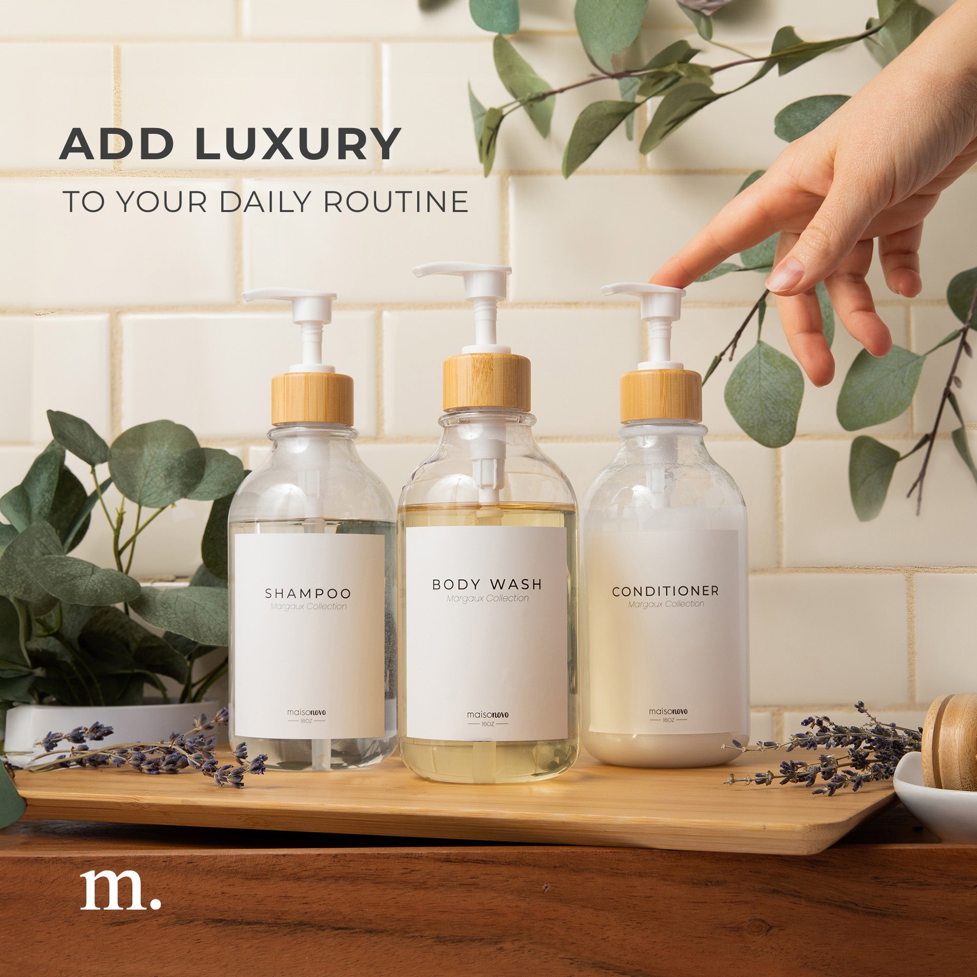 Shower Dispenser Amber Bottles with Black Pump