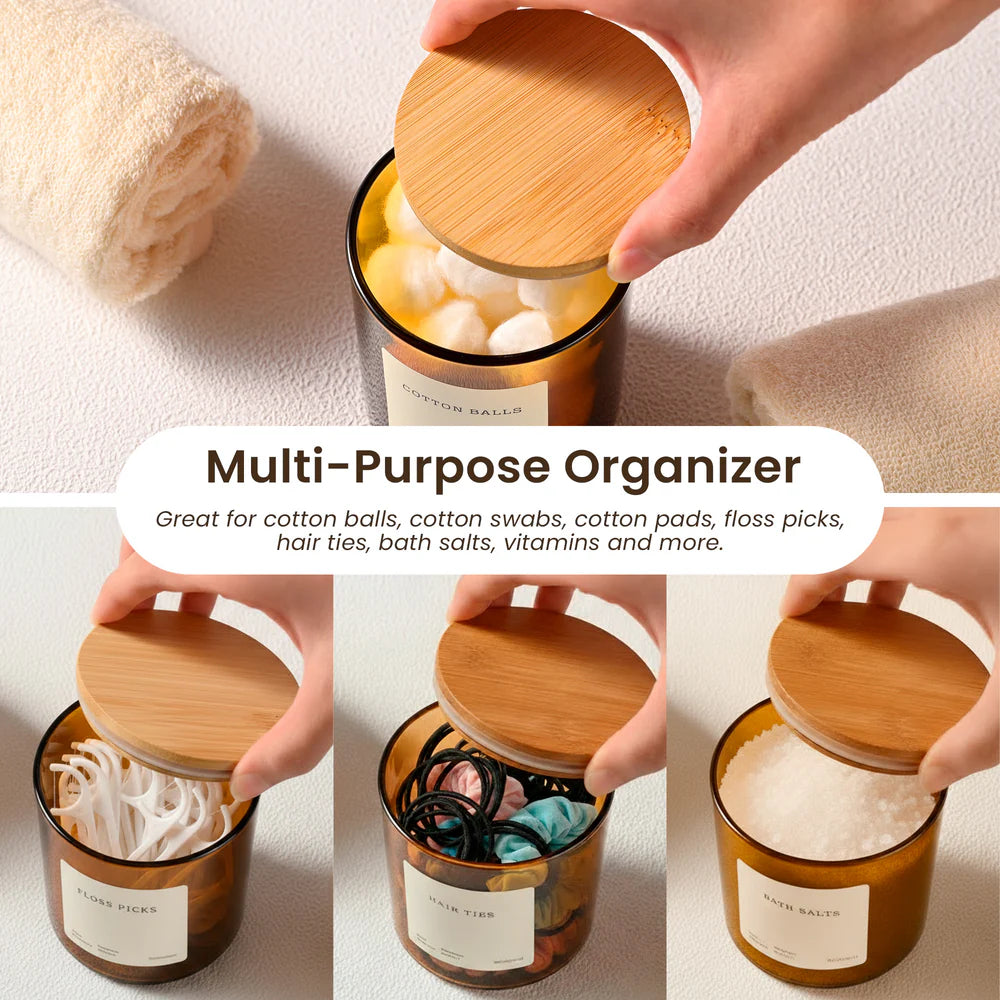 Wood Shower Caddy with Mirror & Complete Amber Bamboo Bathroom Set