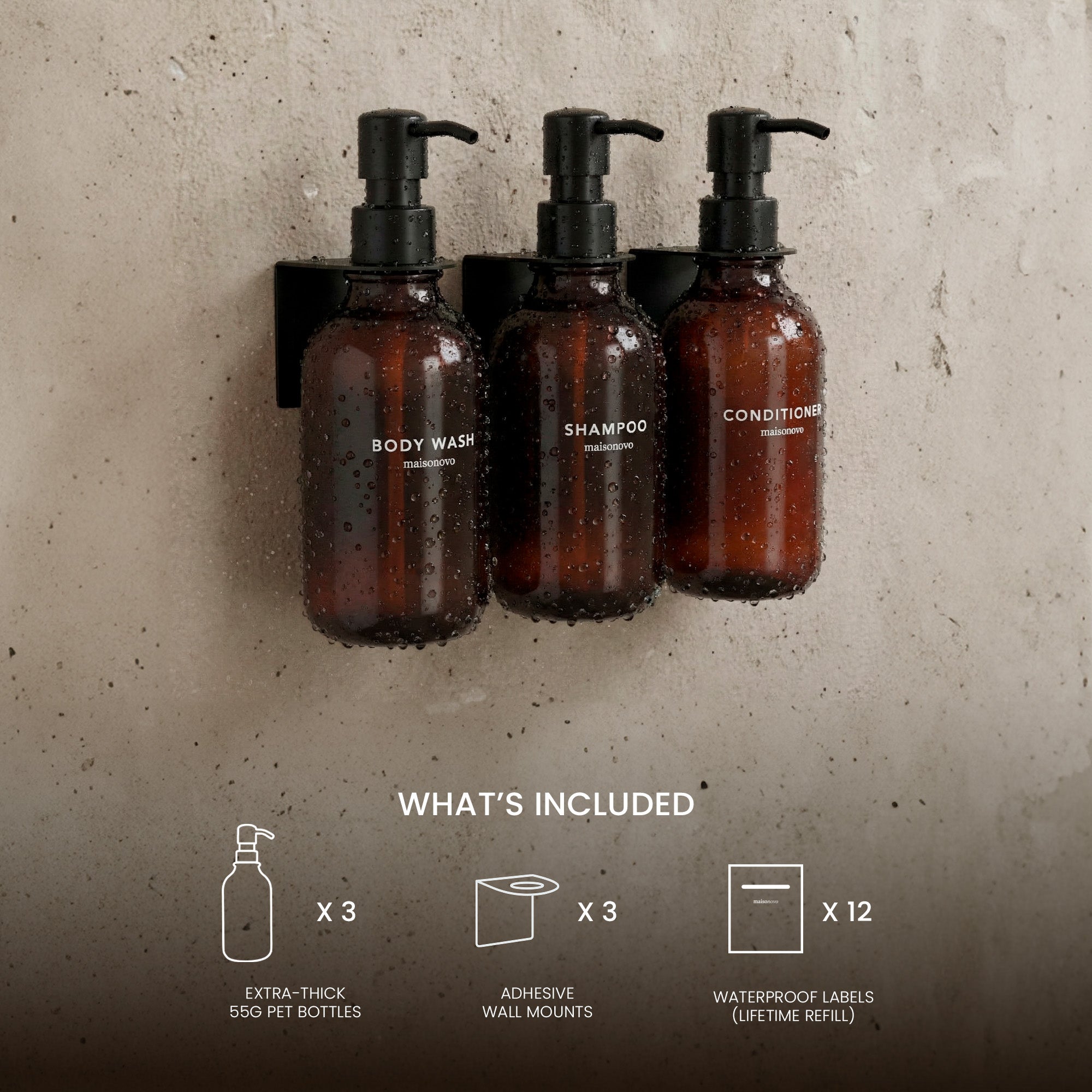 Hotel-at-Home Wall Mounted Shower Dispensers Set