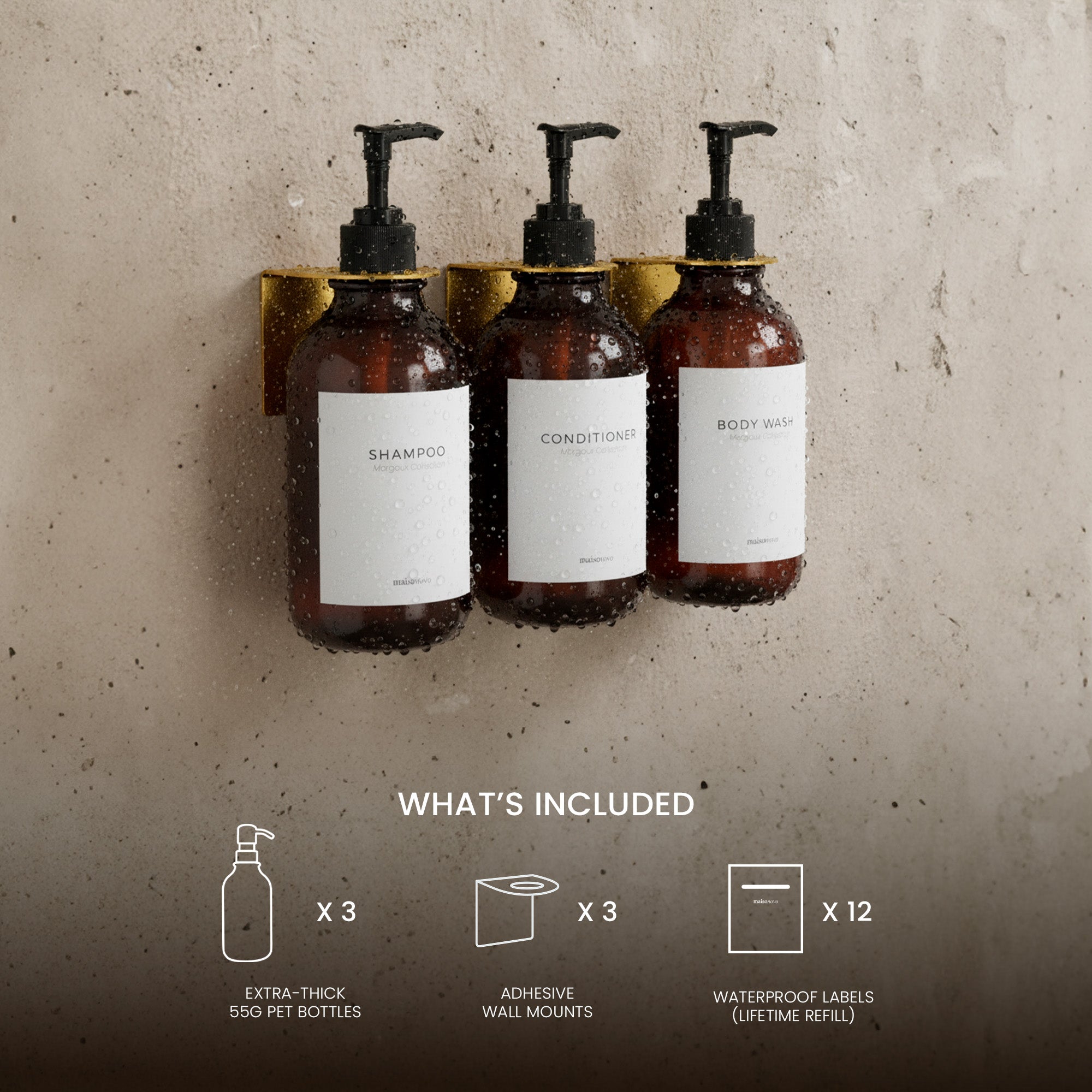 Hotel-at-Home Wall Mounted Shower Dispensers set