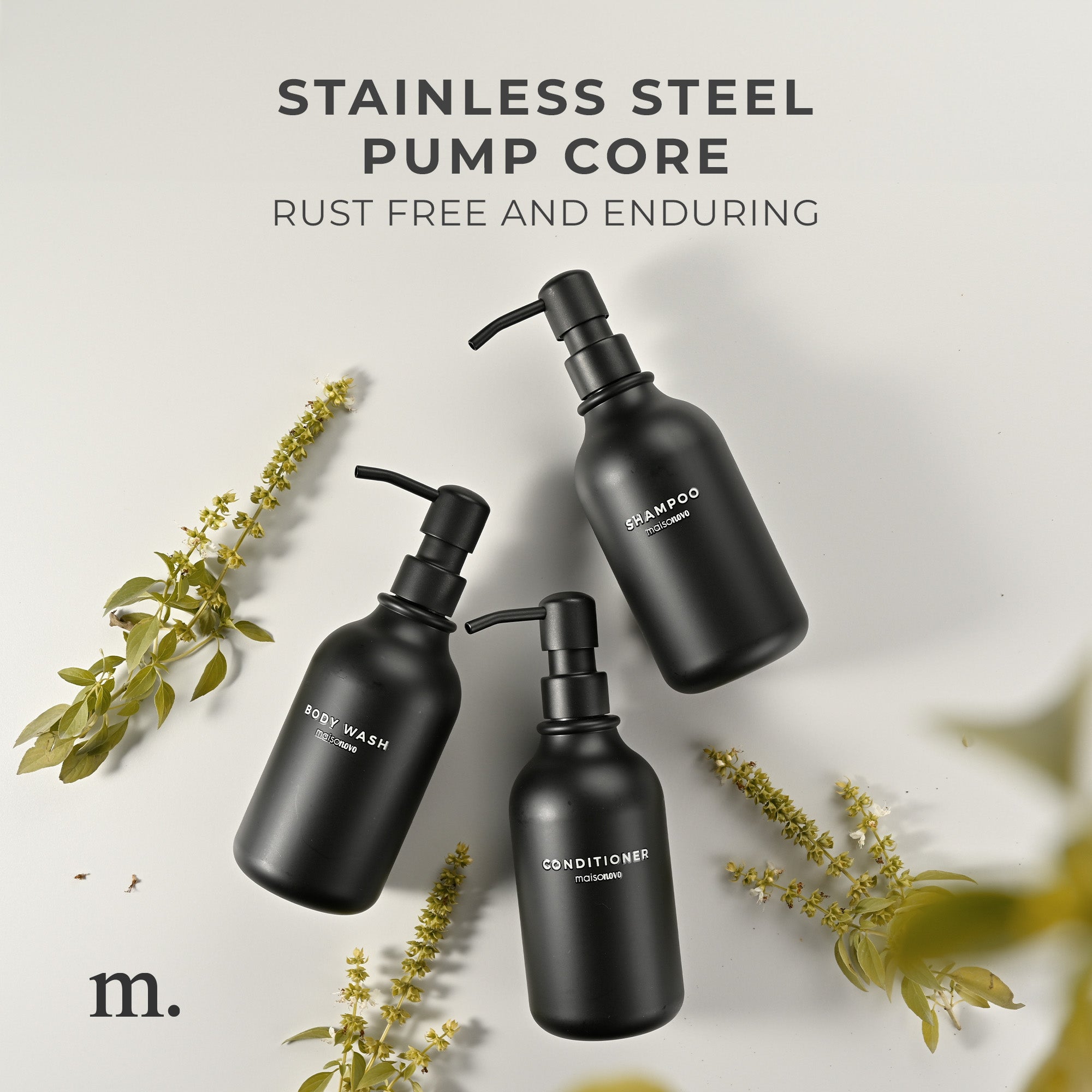 Shower Dispenser Amber Bottles with Black Pump