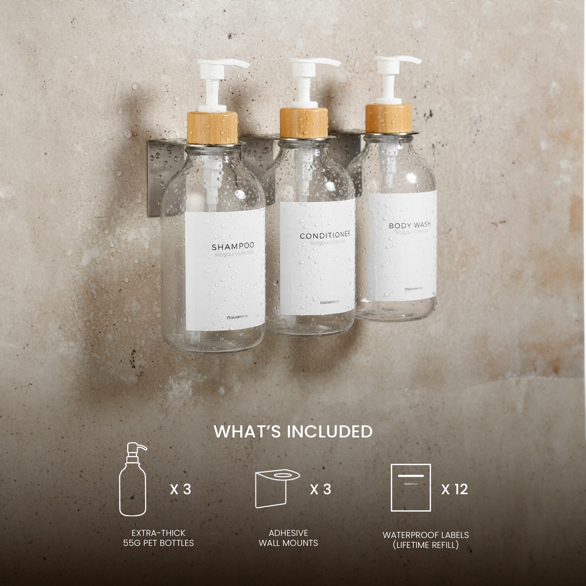 Hotel-at-Home Wall Mounted Shower Dispensers Set