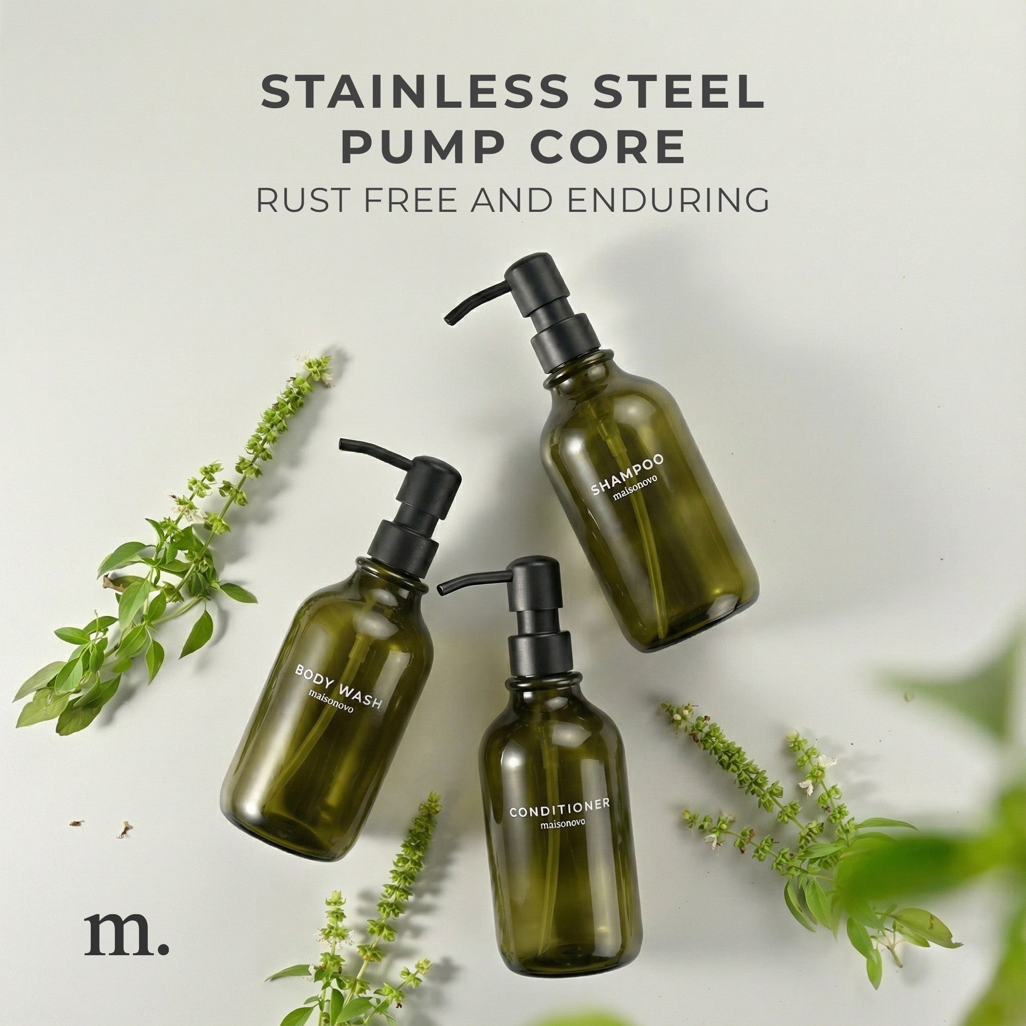 Shower Dispenser Green Bottles with Black Pump