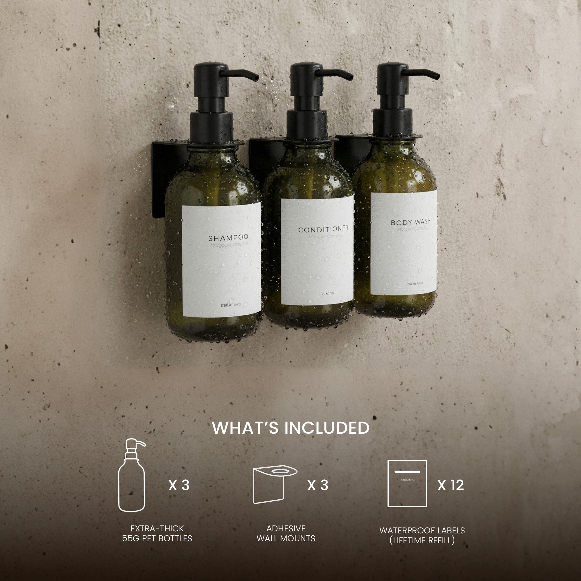 Hotel-at-Home Wall Mounted Shower Dispensers Set