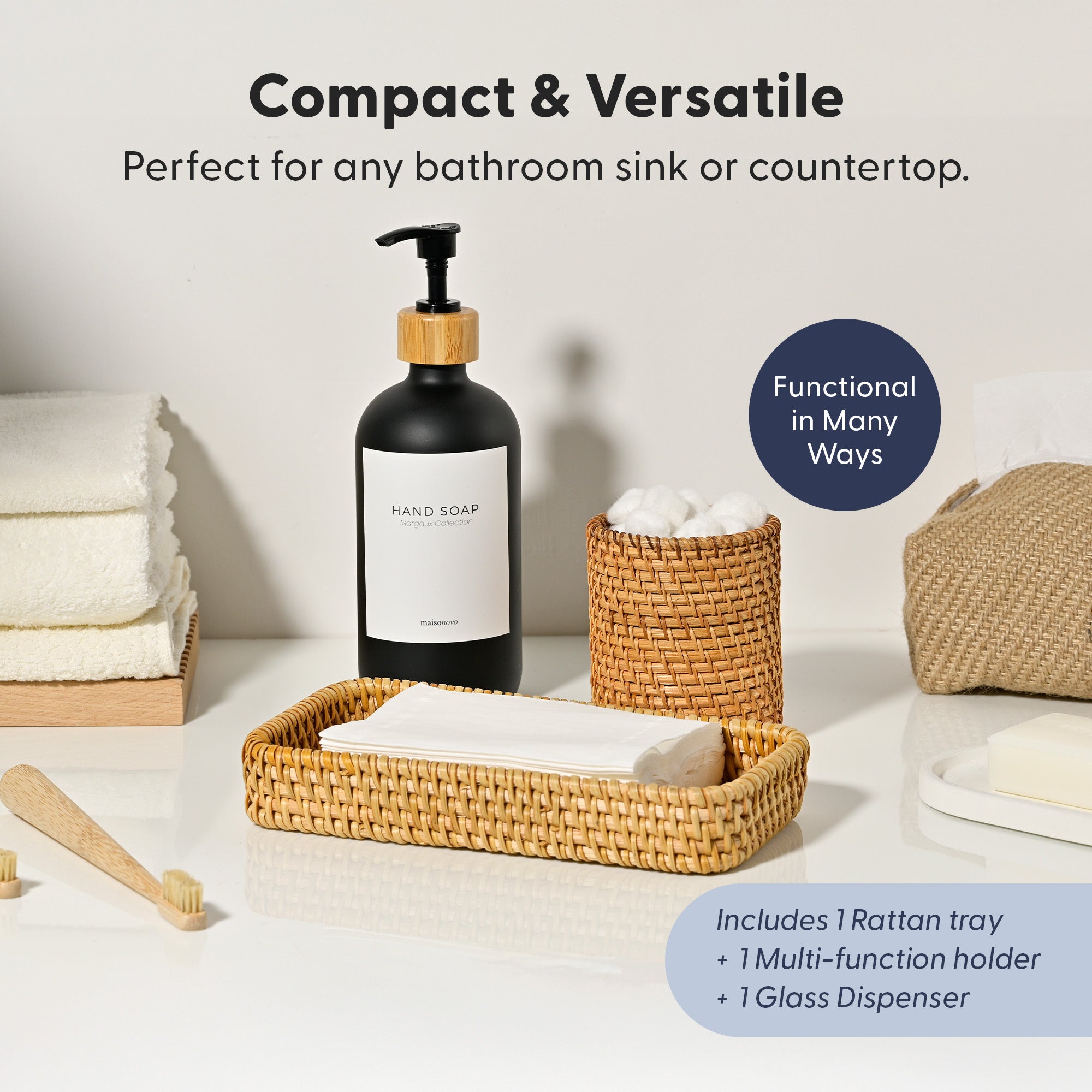 Handmade 3-Piece Rattan Bathroom Holder Set