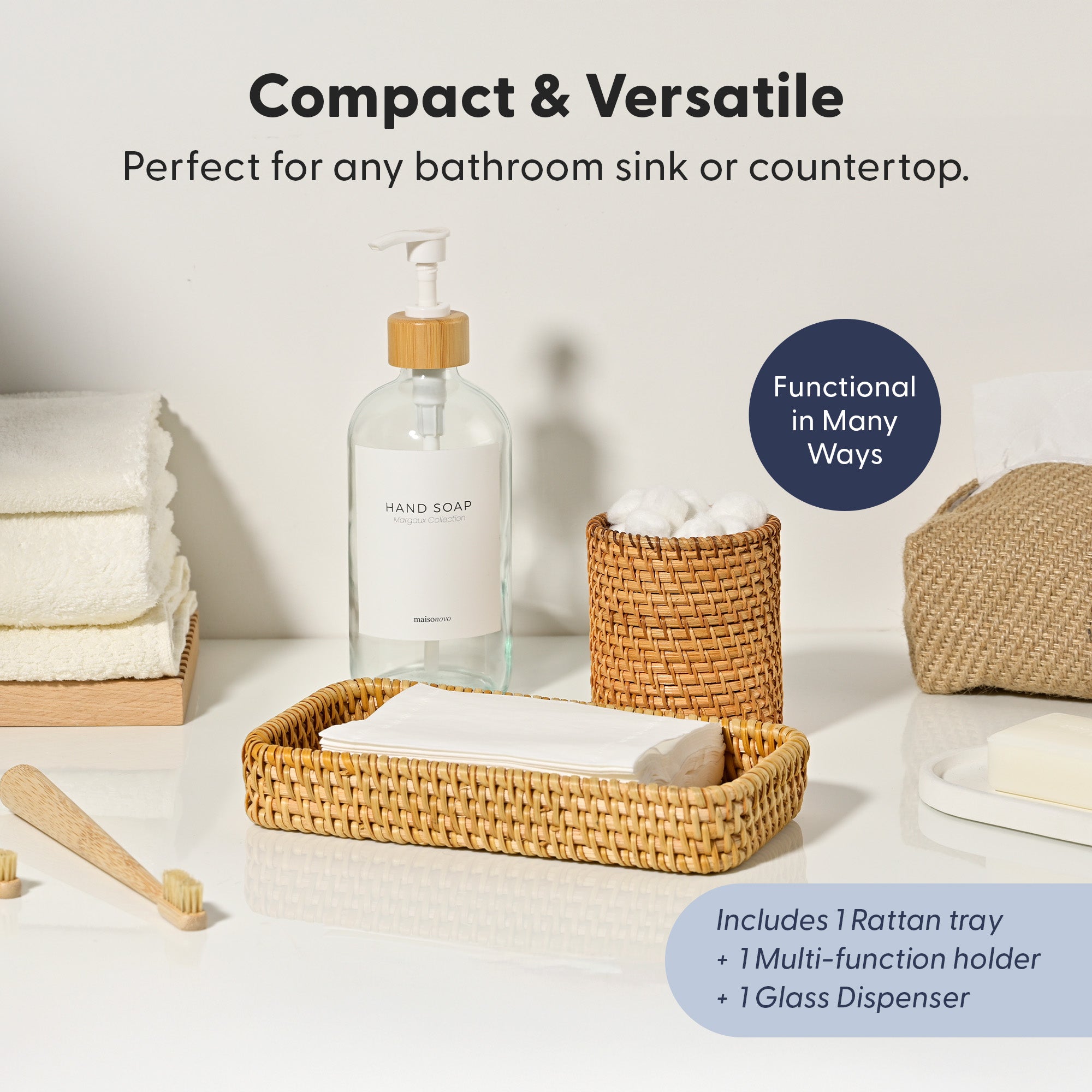 Handmade 3-Piece Rattan Bathroom Holder Set