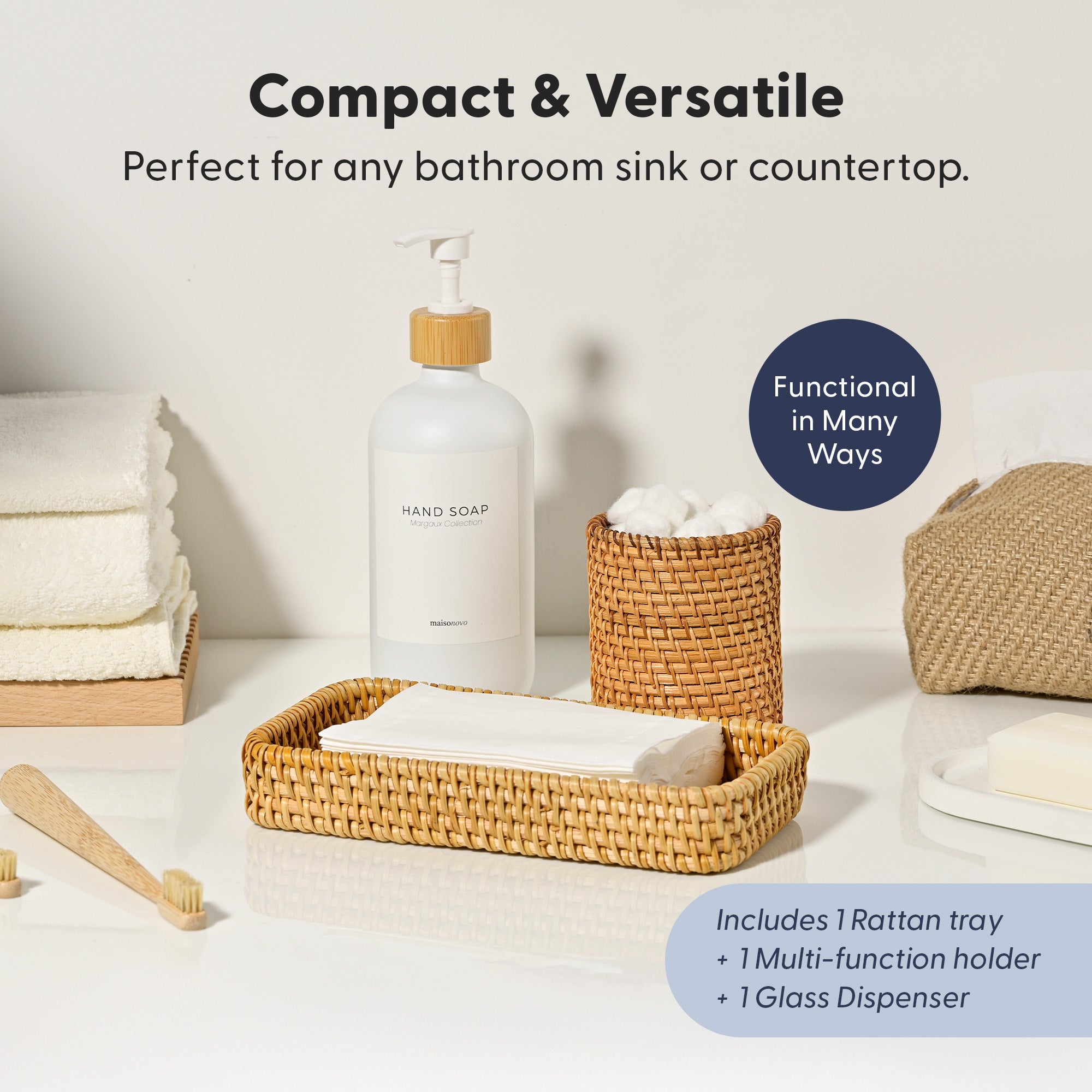 The Rattan -  3-Piece Bathroom Holder Set